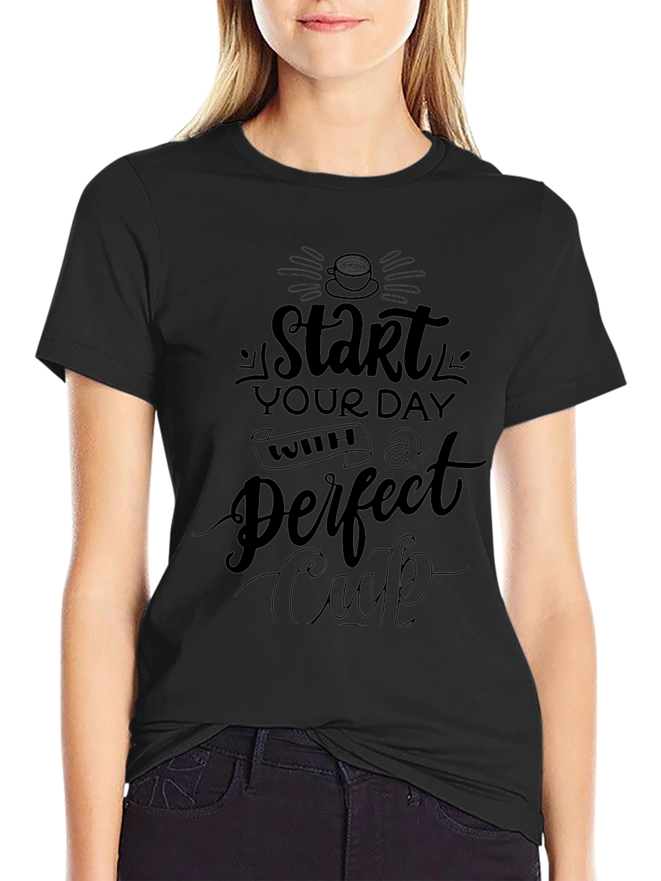 Start Your Day Coffee Graphic Black T-Shirt