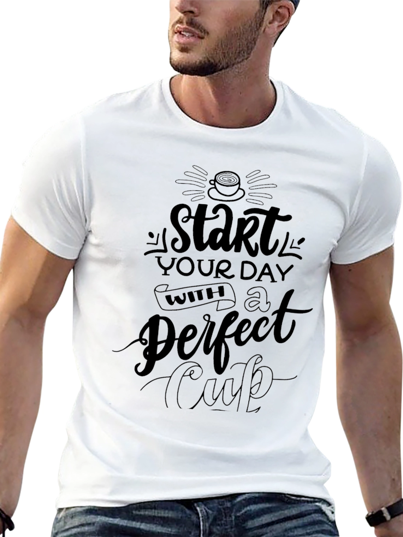 Start Your Day Coffee Graphic Black T-Shirt