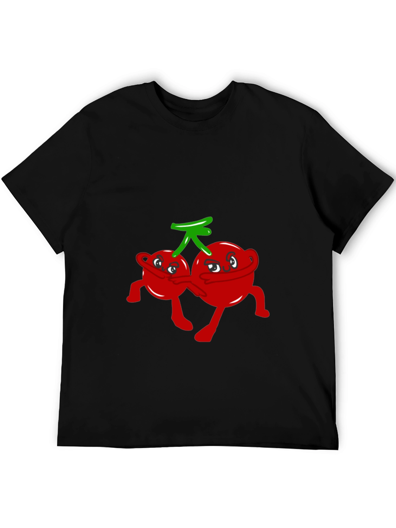 Funny Cartoon Cherry Graphic Tee - Black