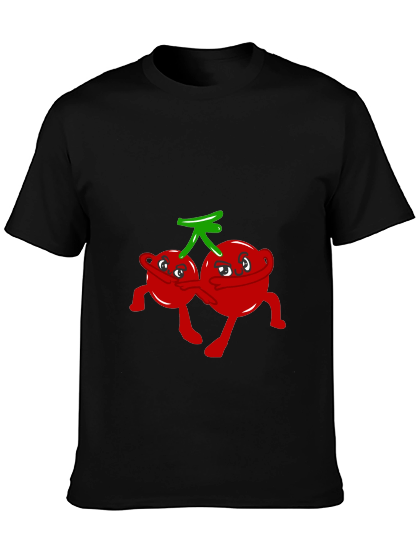 Funny Cartoon Cherry Graphic Tee - Black