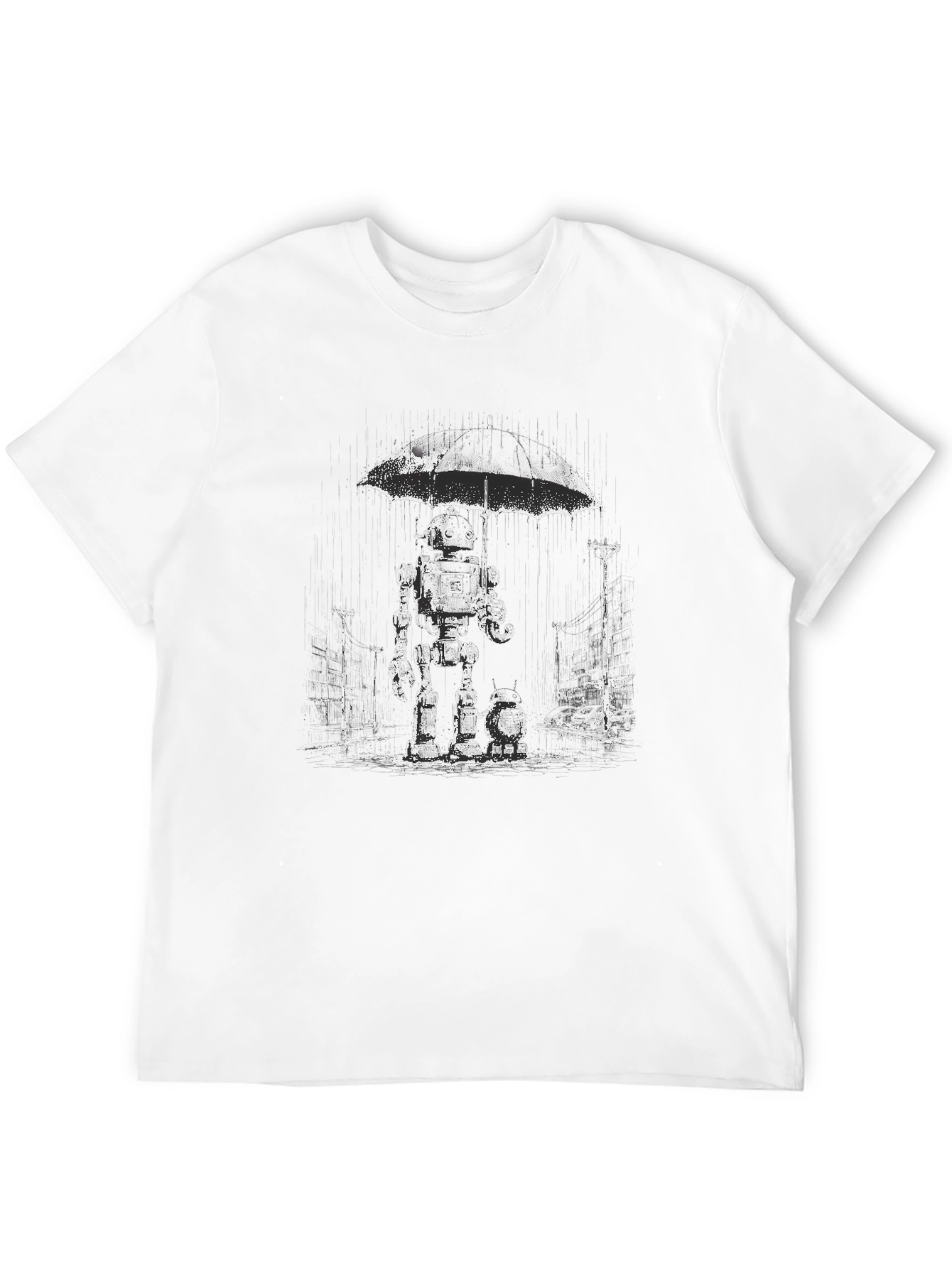 Robot in Rain T-Shirt - Unique Graphic Tee