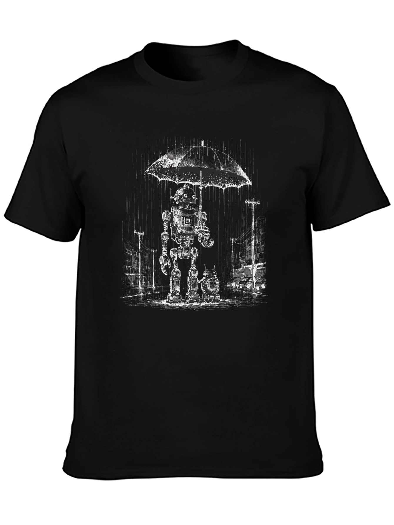 Robot in Rain T-Shirt - Unique Graphic Tee