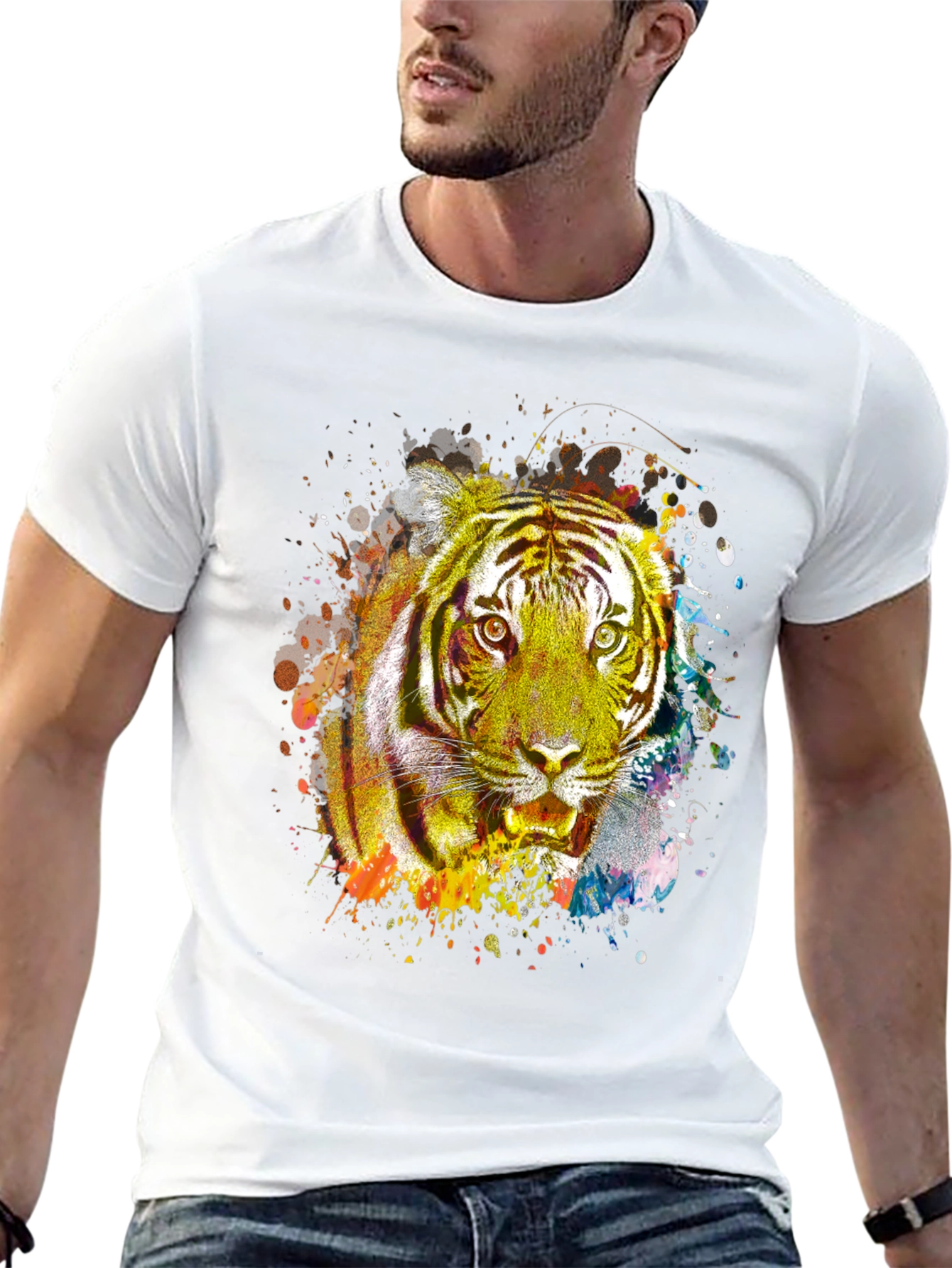 Vibrant Tiger Graphic Print Black T-Shirt