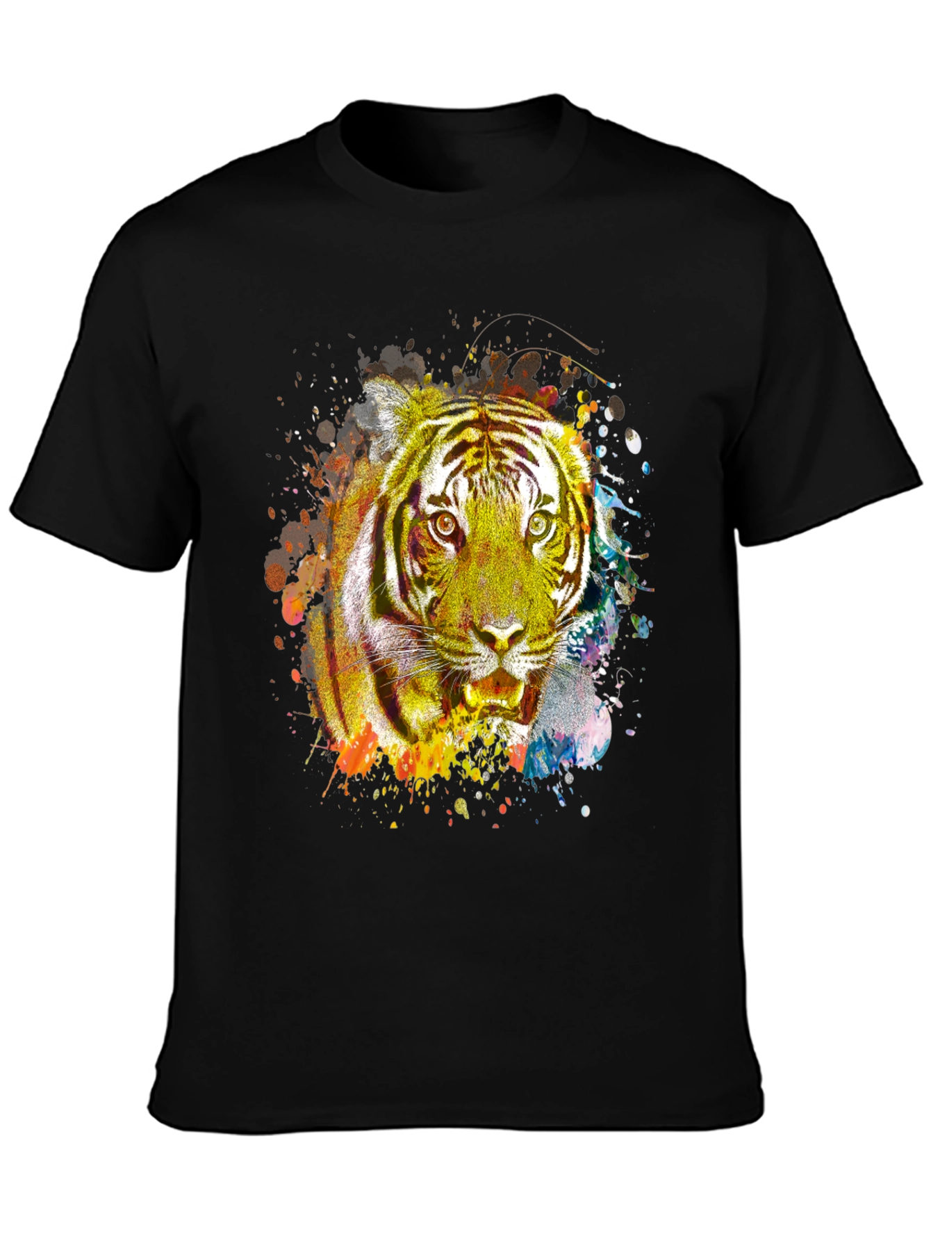 Vibrant Tiger Graphic Print Black T-Shirt