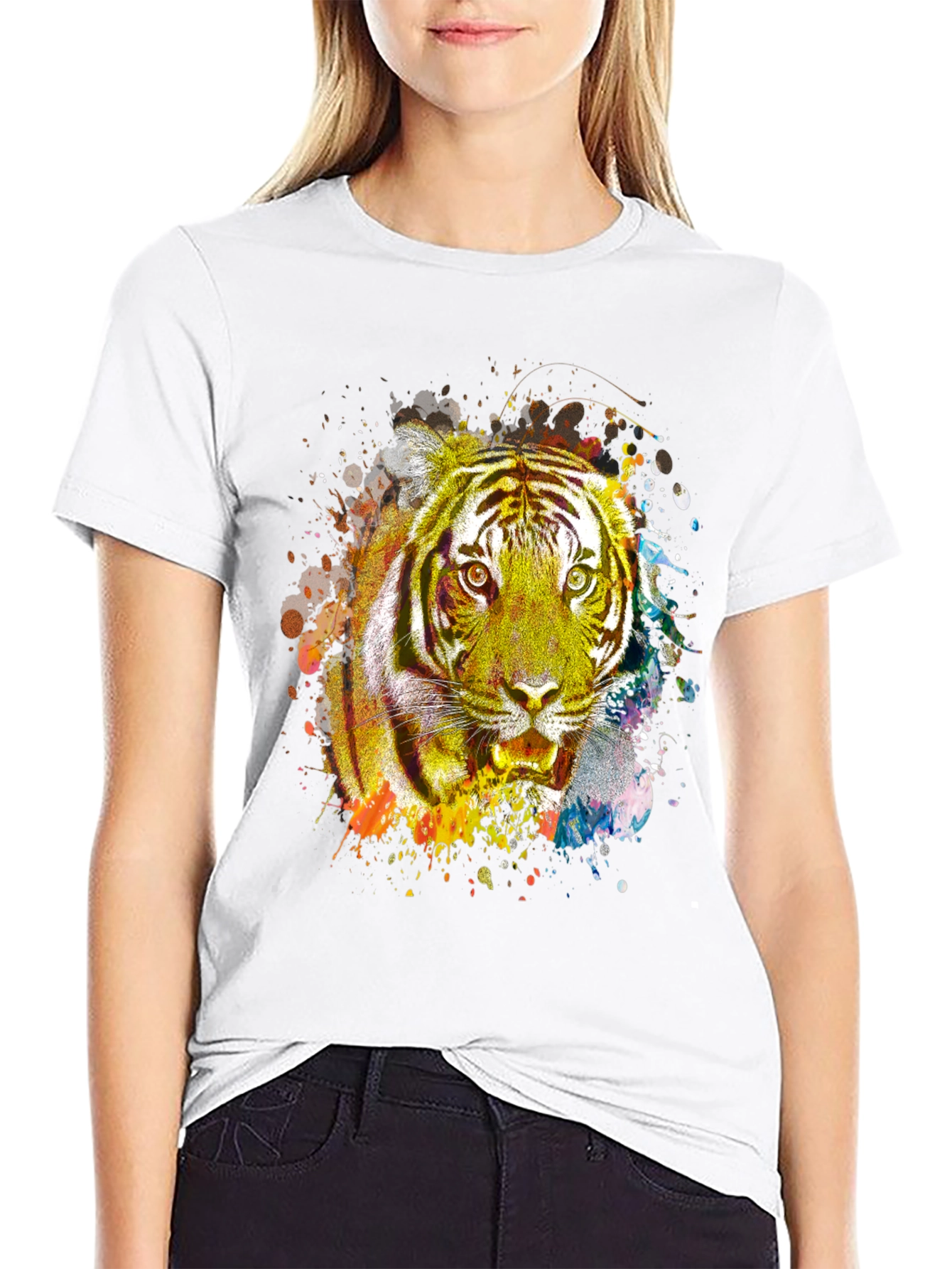 Vibrant Tiger Graphic Print Black T-Shirt