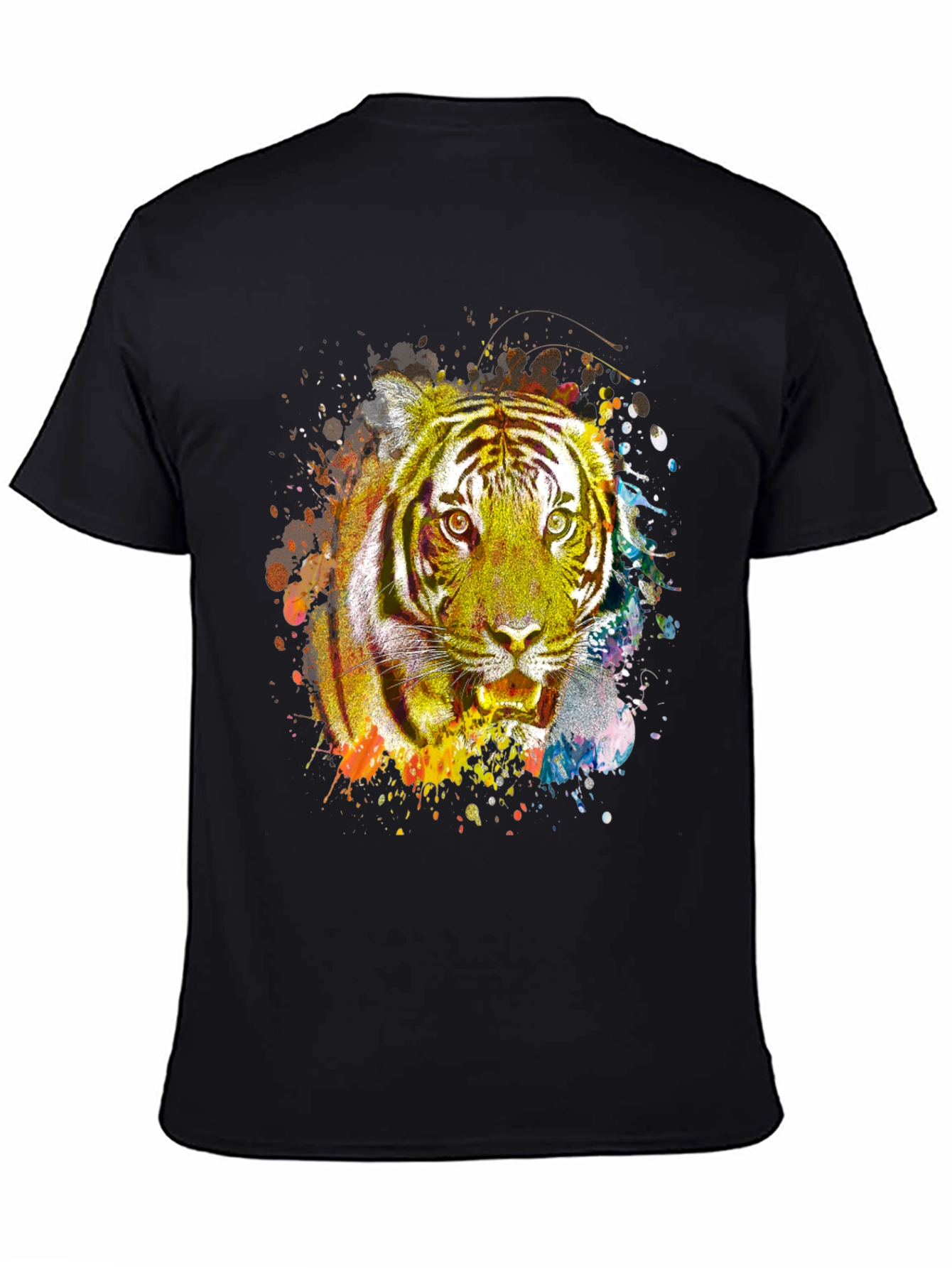 Vibrant Tiger Graphic Print Black T-Shirt