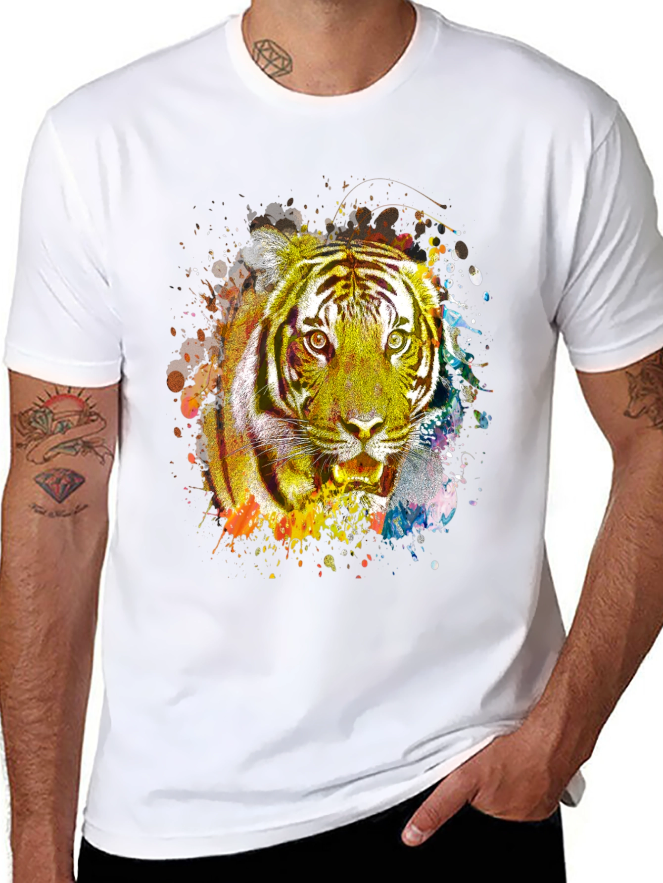Vibrant Tiger Graphic Print Black T-Shirt