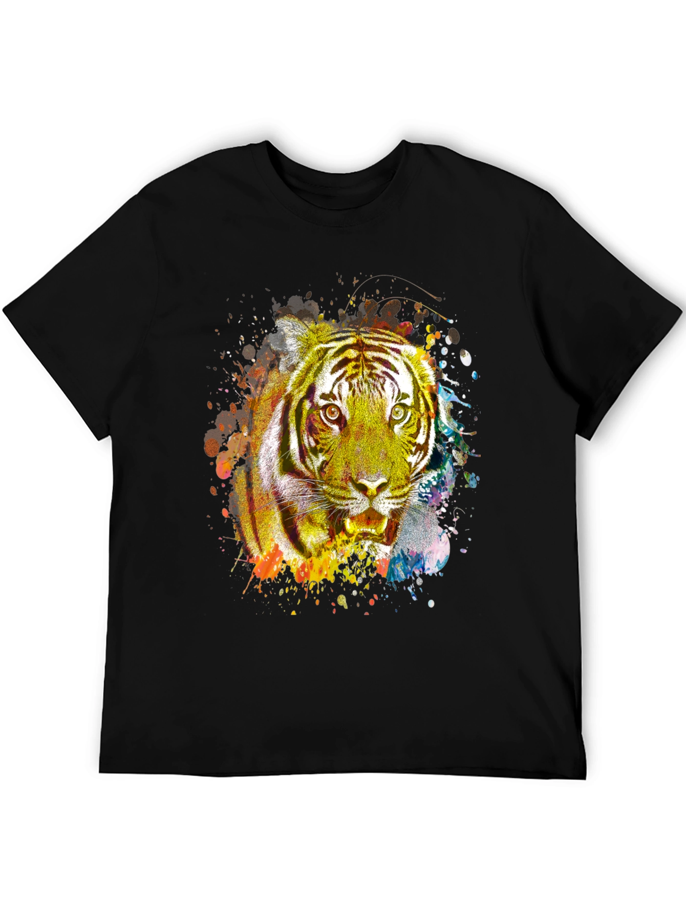 Vibrant Tiger Graphic Print Black T-Shirt