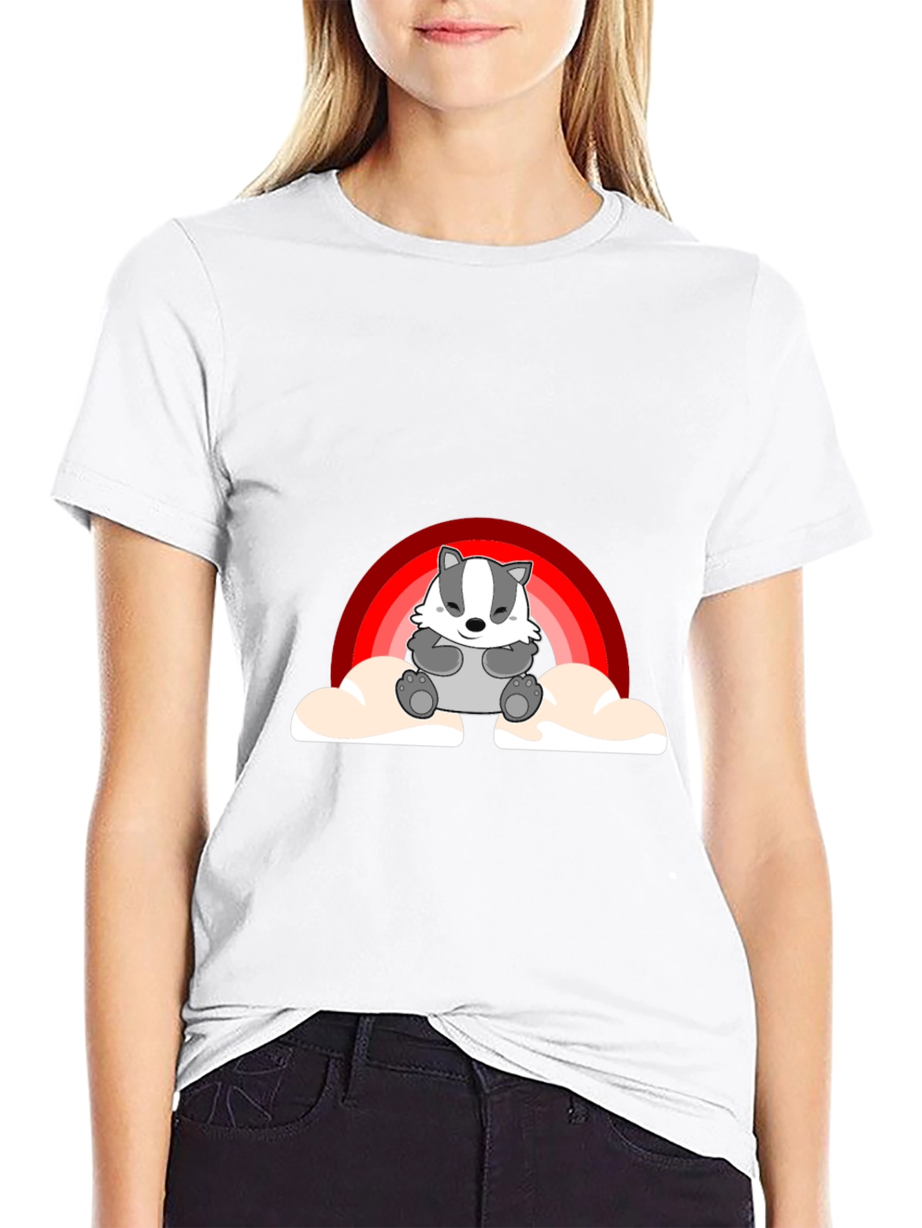 Cute Badger Rainbow Cloud Graphic T-Shirt