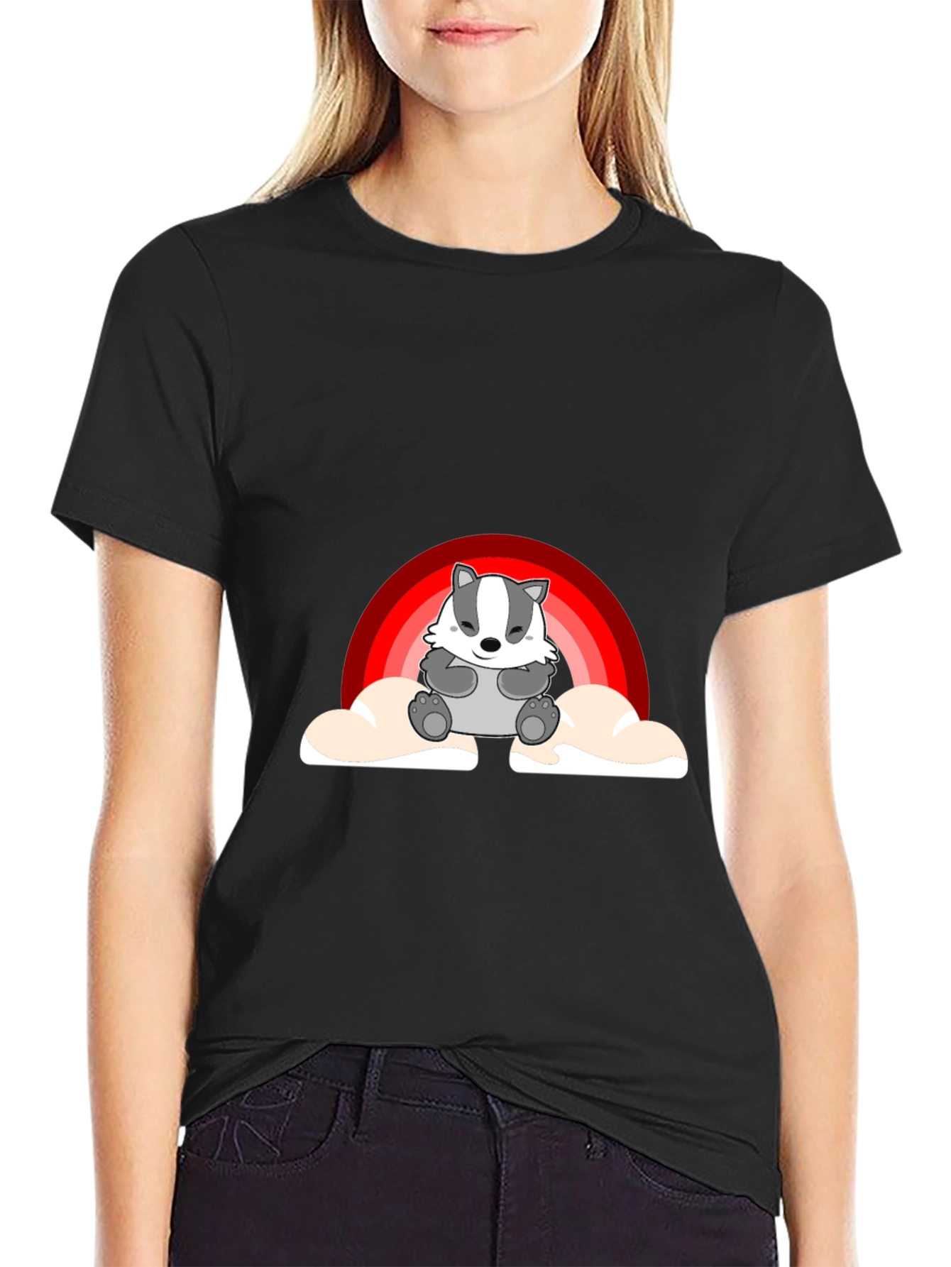 Cute Badger Rainbow Cloud Graphic T-Shirt