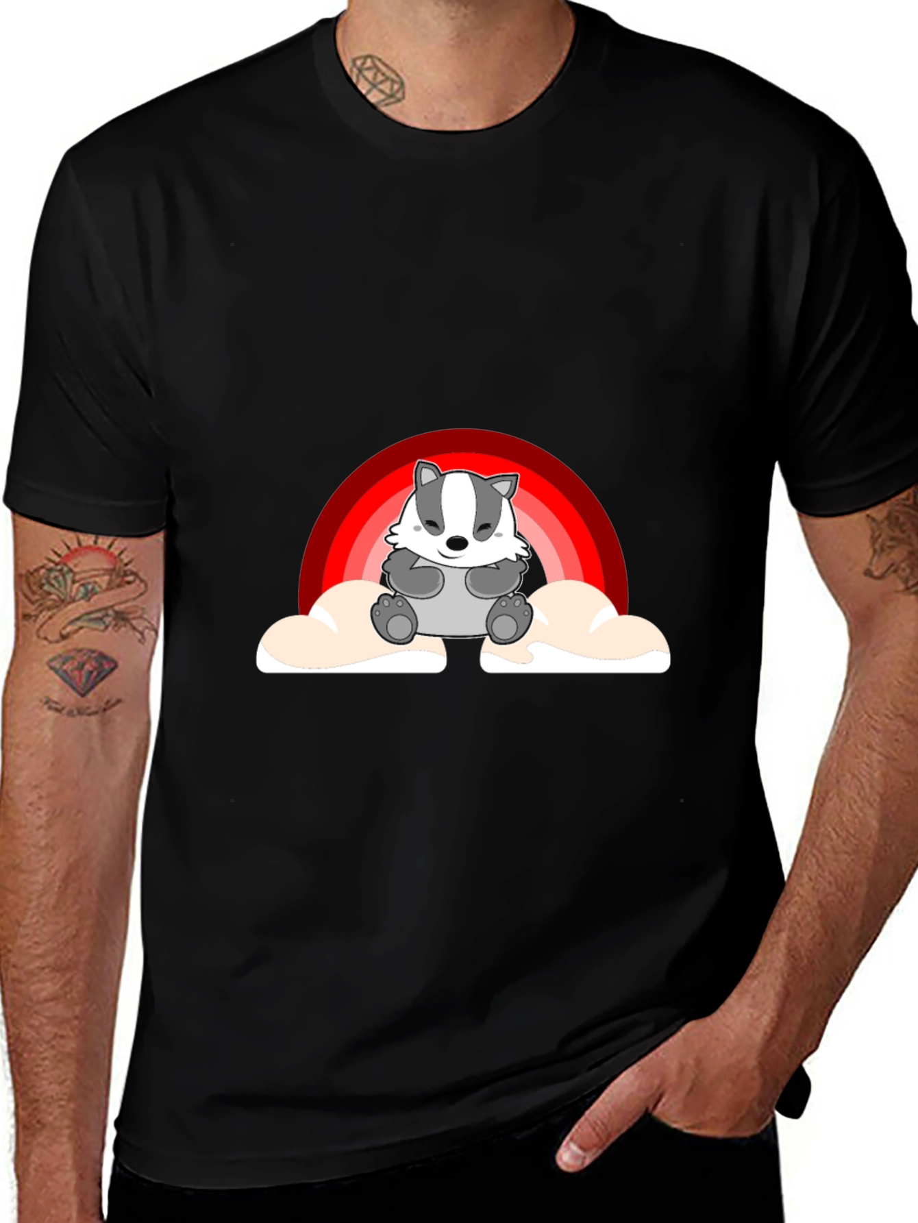 Cute Badger Rainbow Cloud Graphic T-Shirt