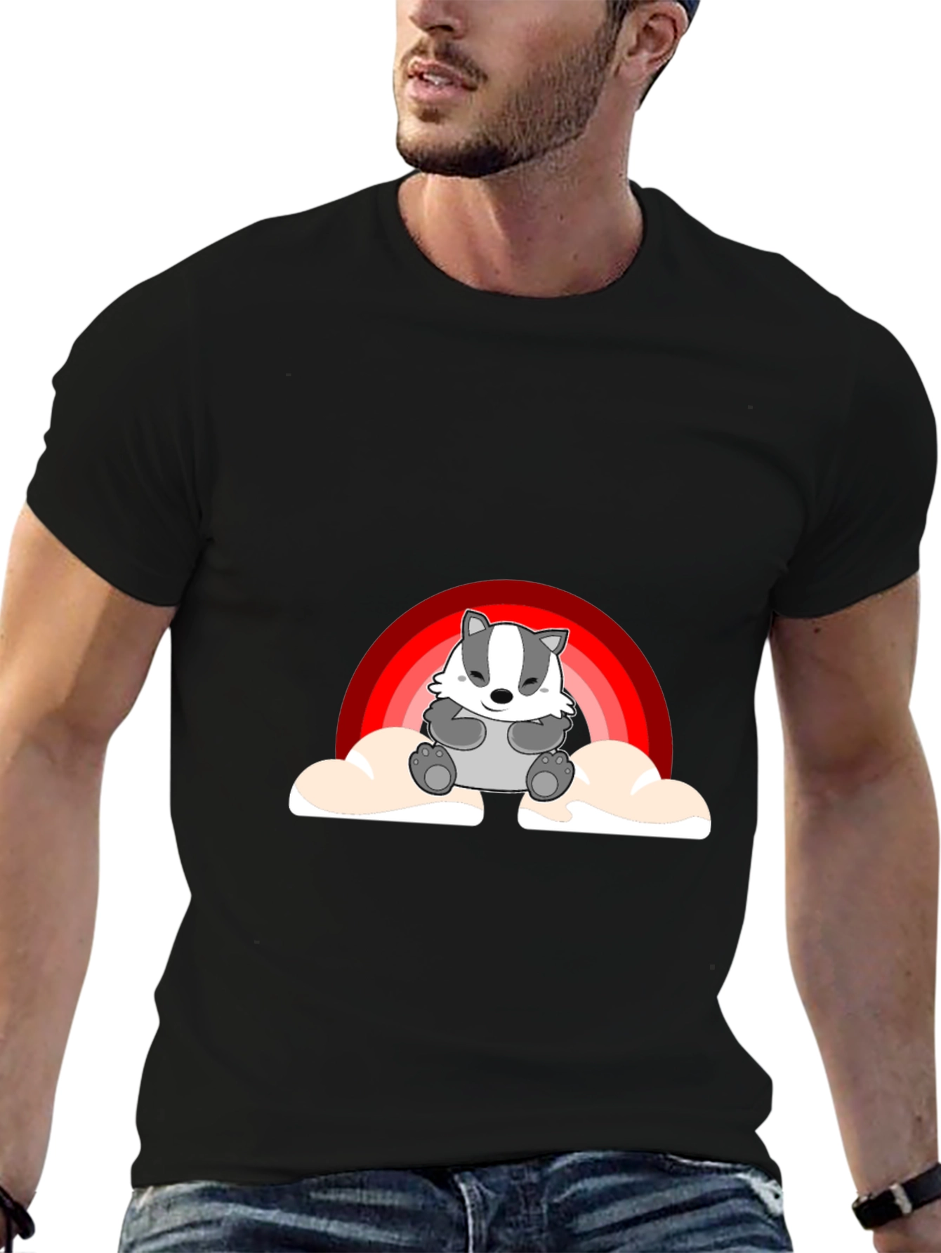 Cute Badger Rainbow Cloud Graphic T-Shirt