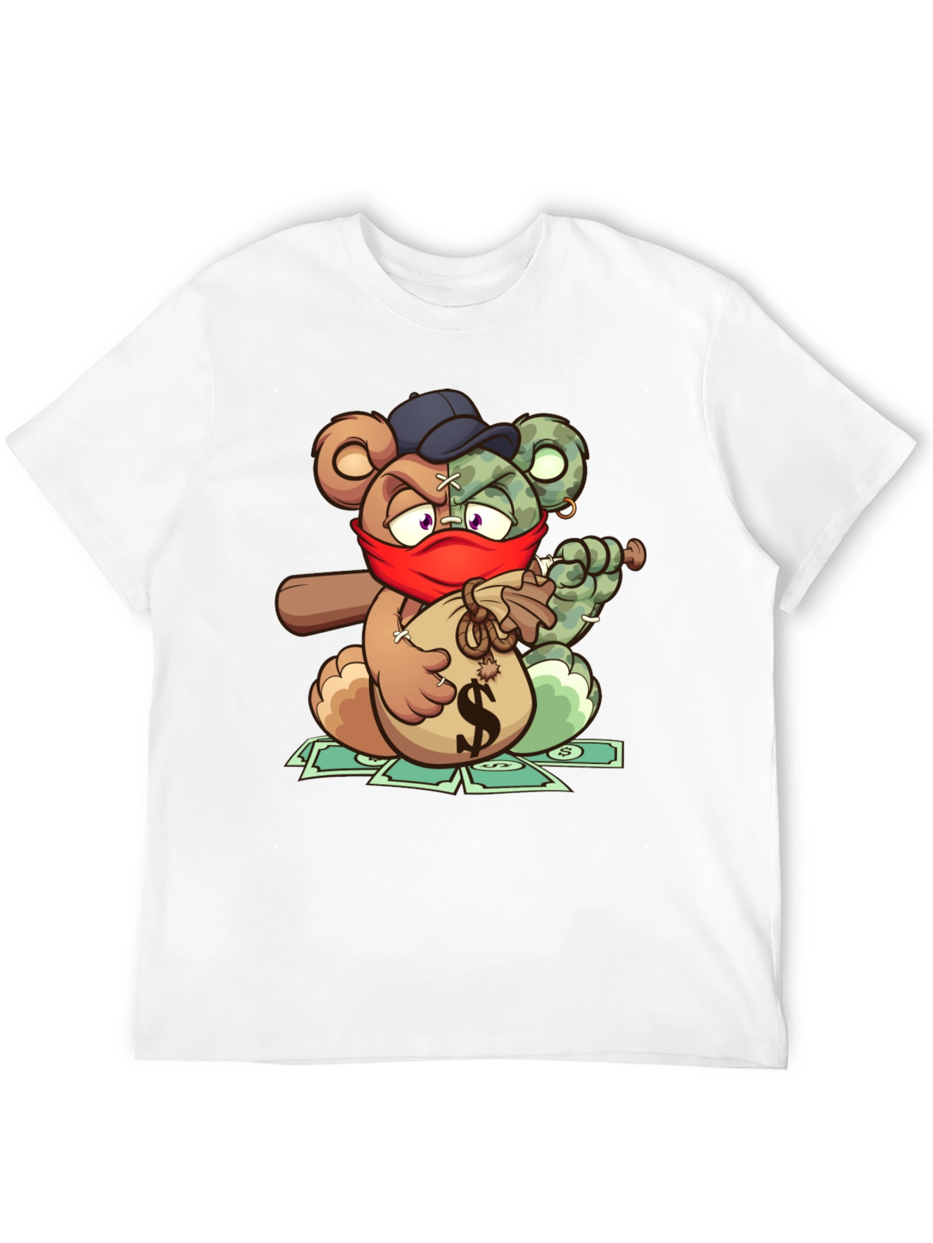 Cartoon Bear Graphic Tee - Bandit Bear on Black