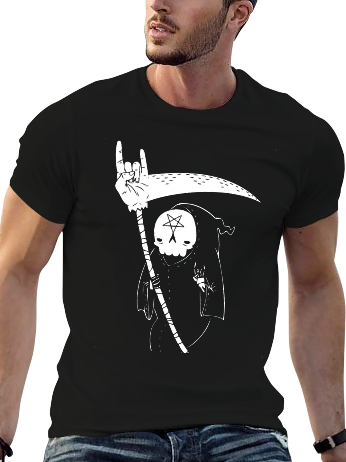 Grim Reaper Graphic Tee - Heavy Metal Death Design