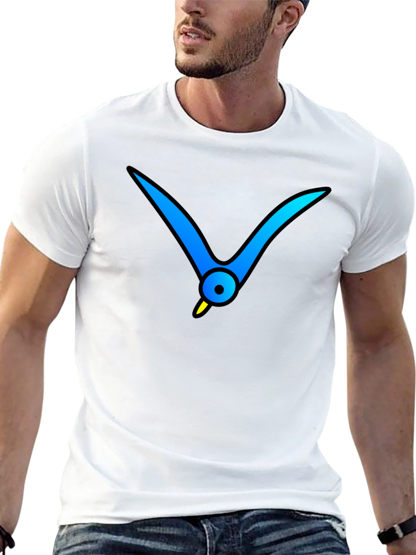 Black T-Shirt with Abstract Blue Bird Graphic