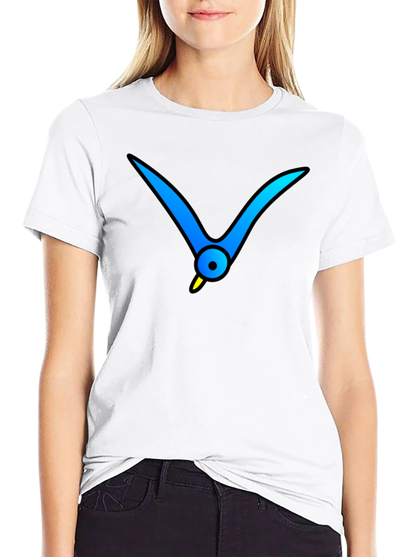 Black T-Shirt with Abstract Blue Bird Graphic