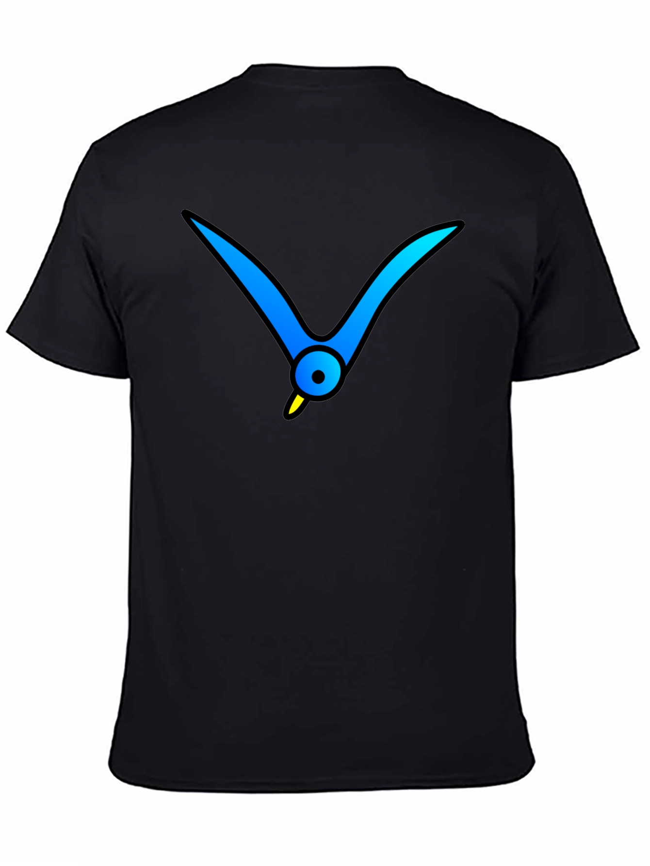 Black T-Shirt with Abstract Blue Bird Graphic