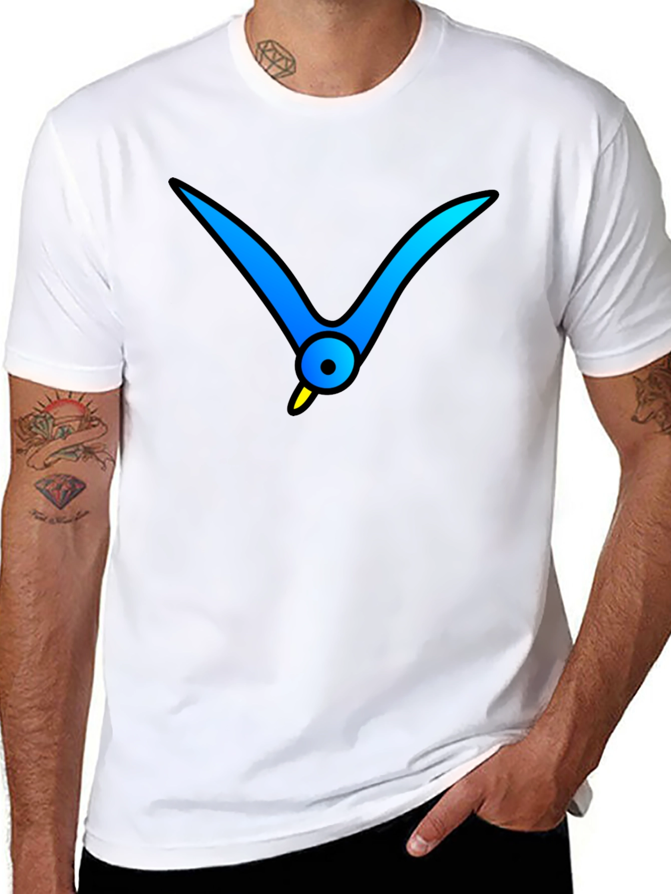 Black T-Shirt with Abstract Blue Bird Graphic