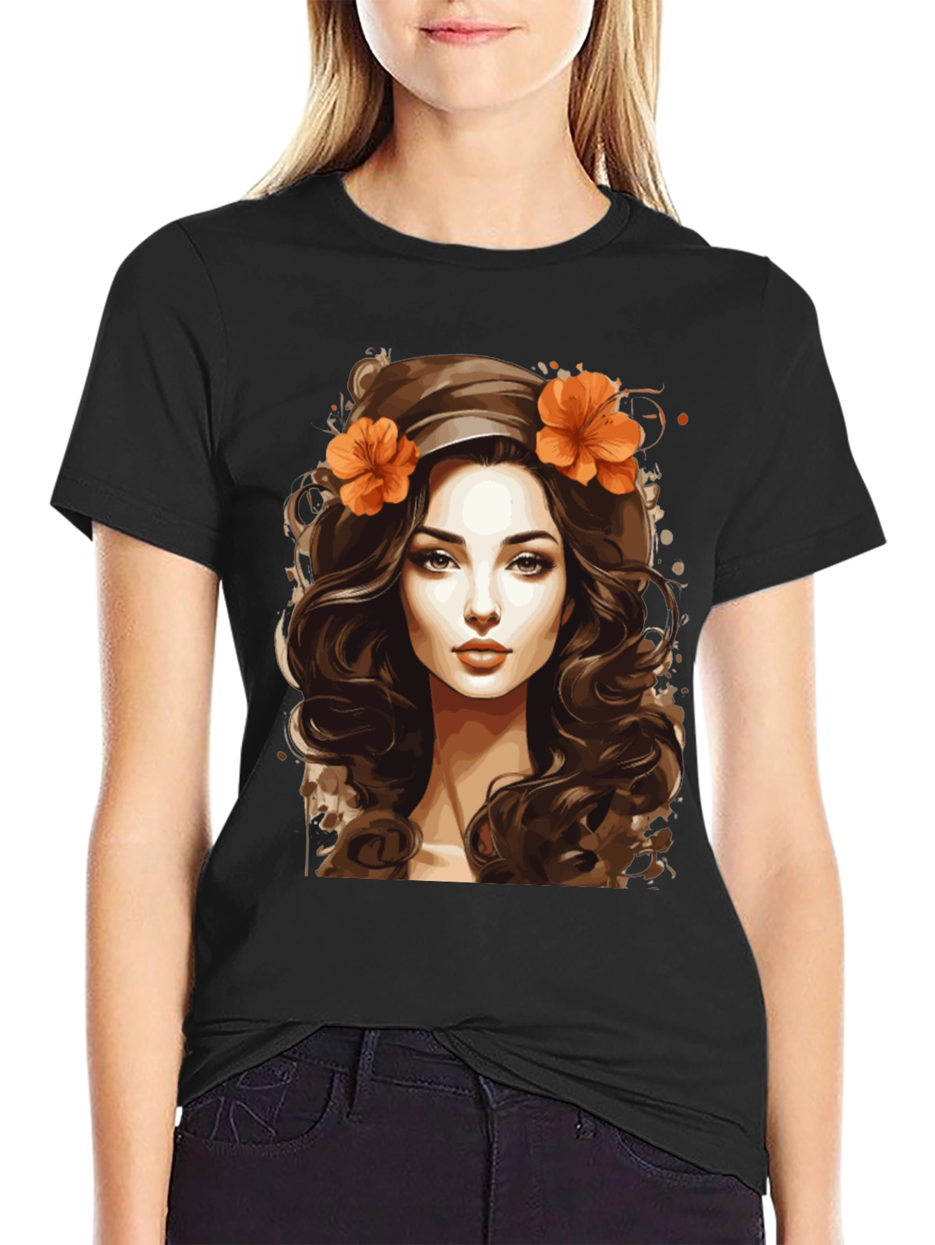 Boho Beauty Graphic Tee - Artistic Woman Portrait
