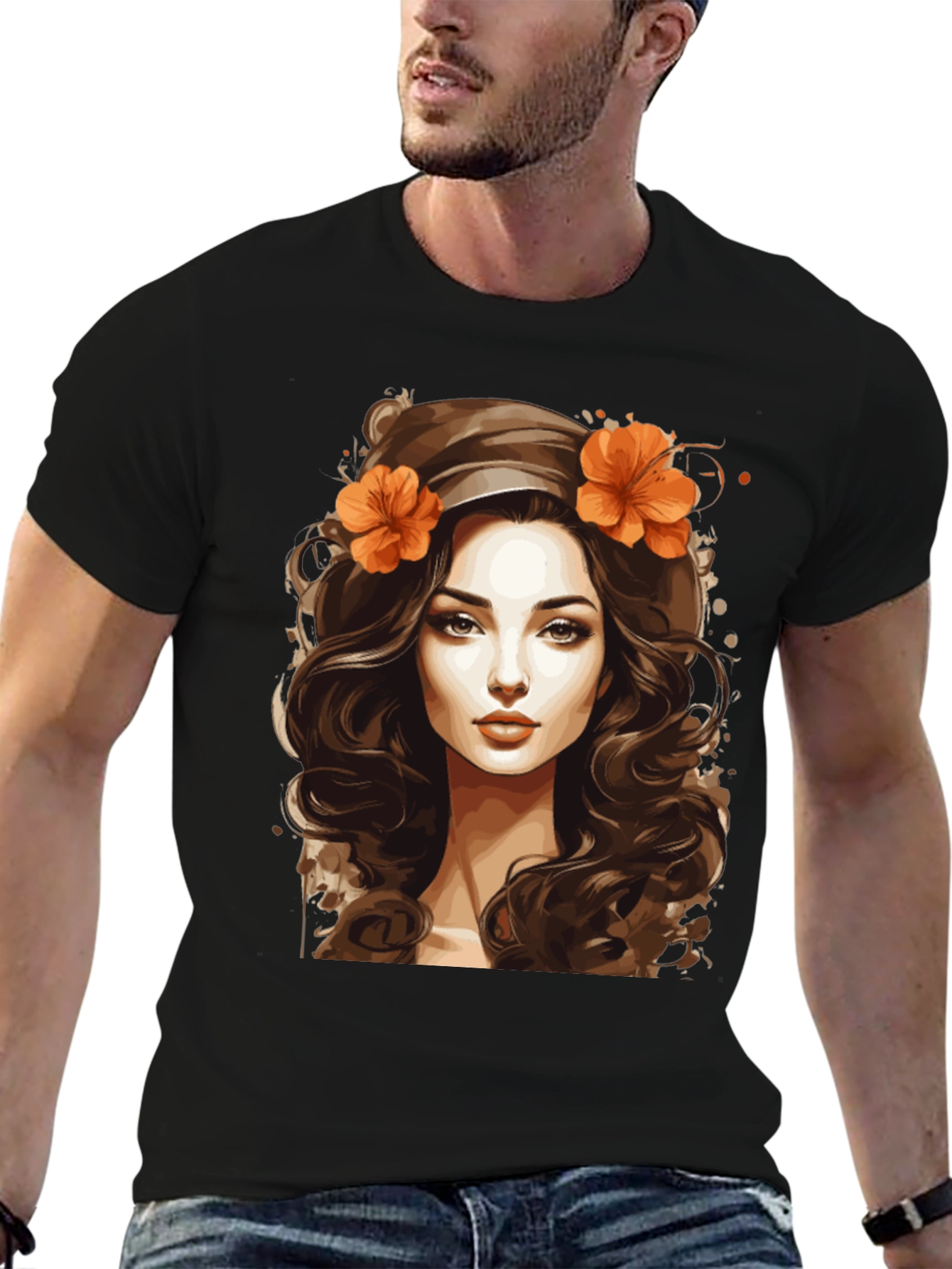 Boho Beauty Graphic Tee - Artistic Woman Portrait