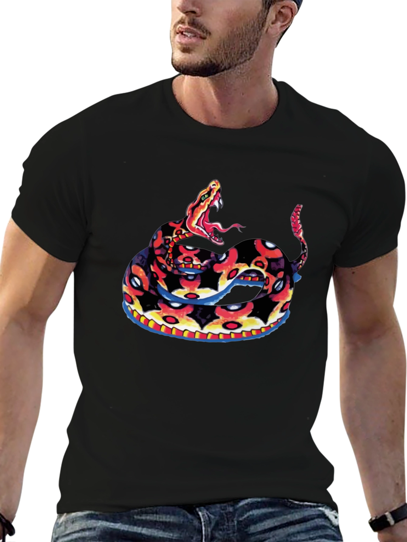 Black Tee with Rattlesnake Design
