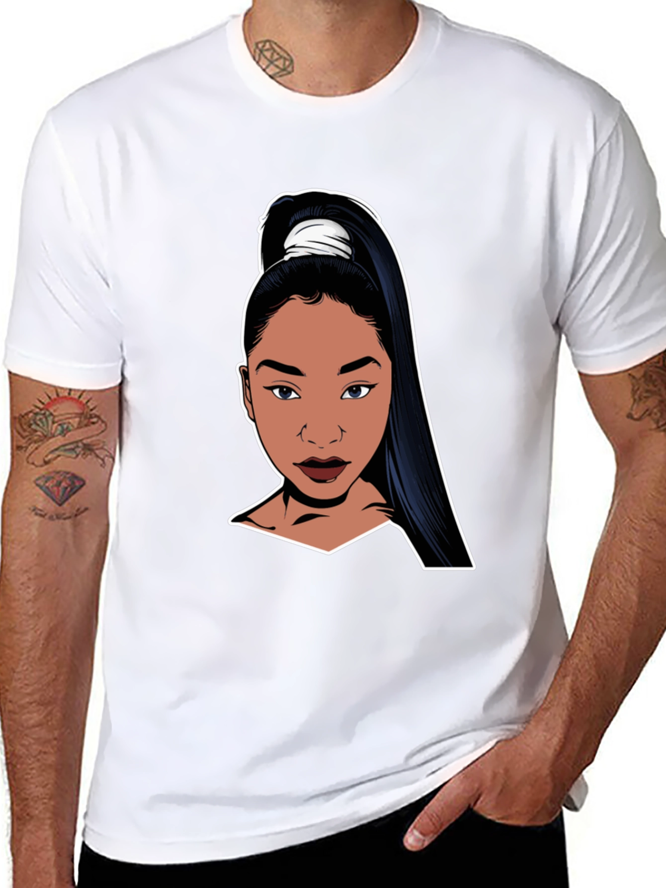 Cool Black T-Shirt with Cartoon Woman