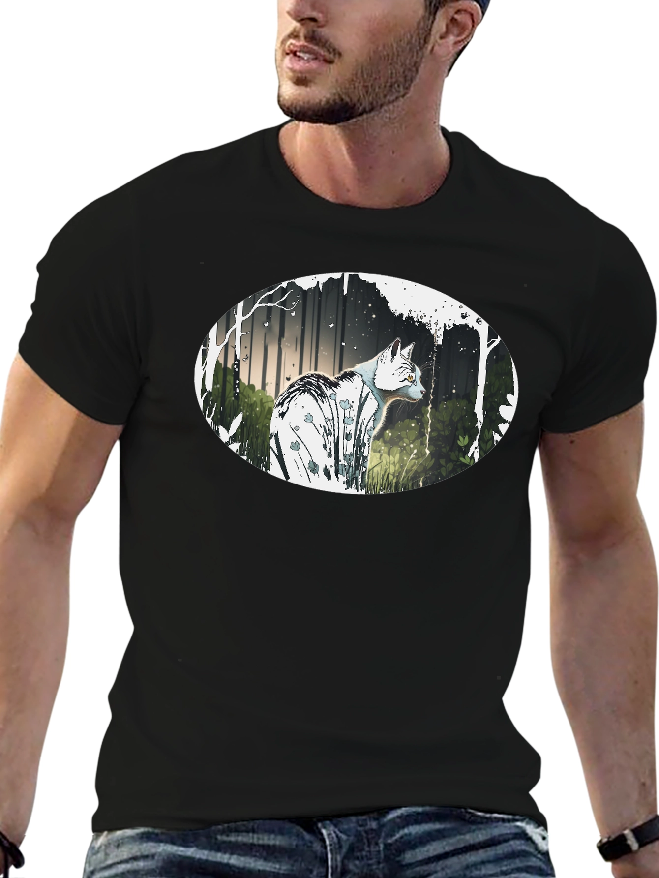 Cat in the Woods Graphic Tee - Black