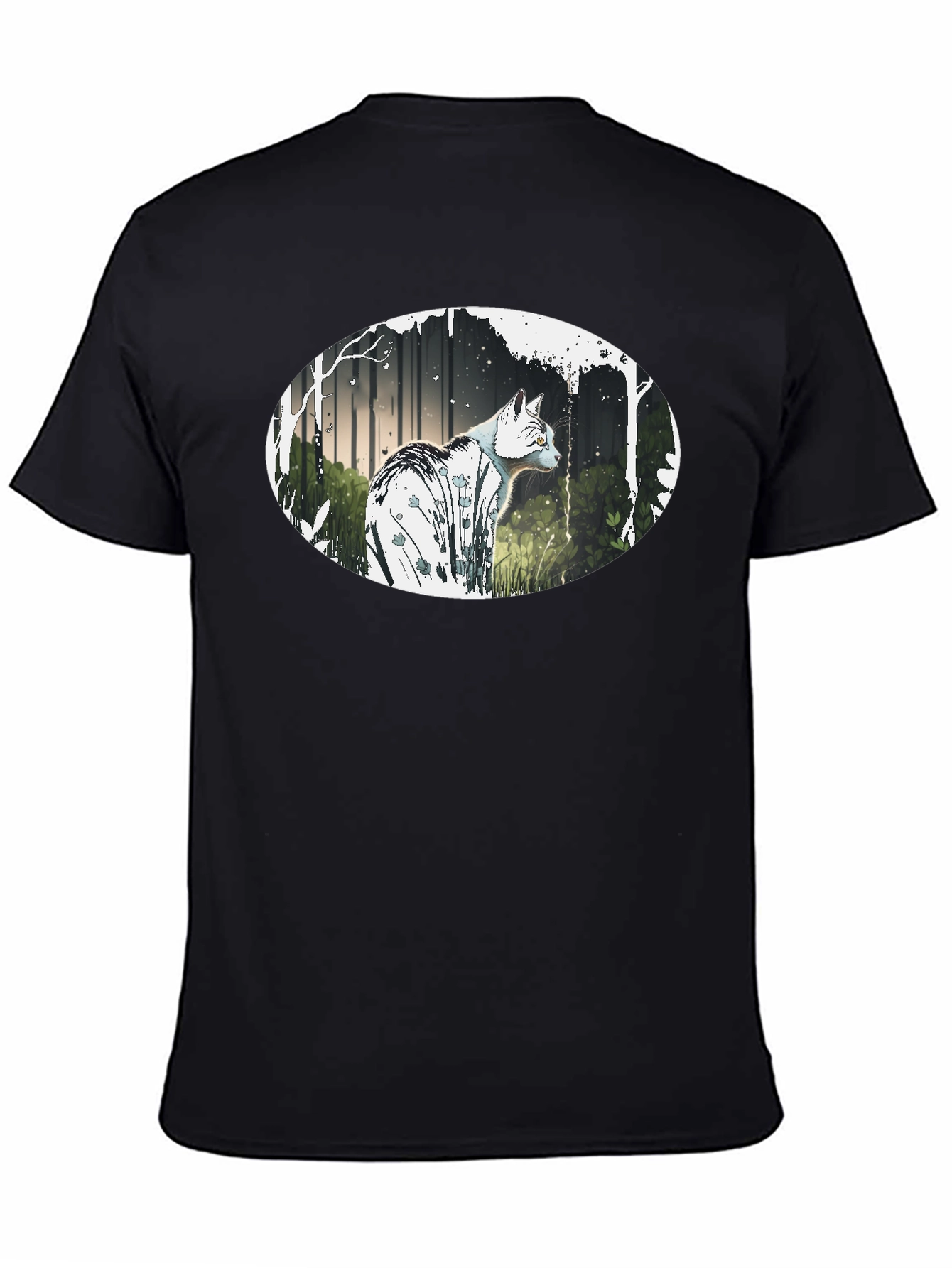 Cat in the Woods Graphic Tee - Black
