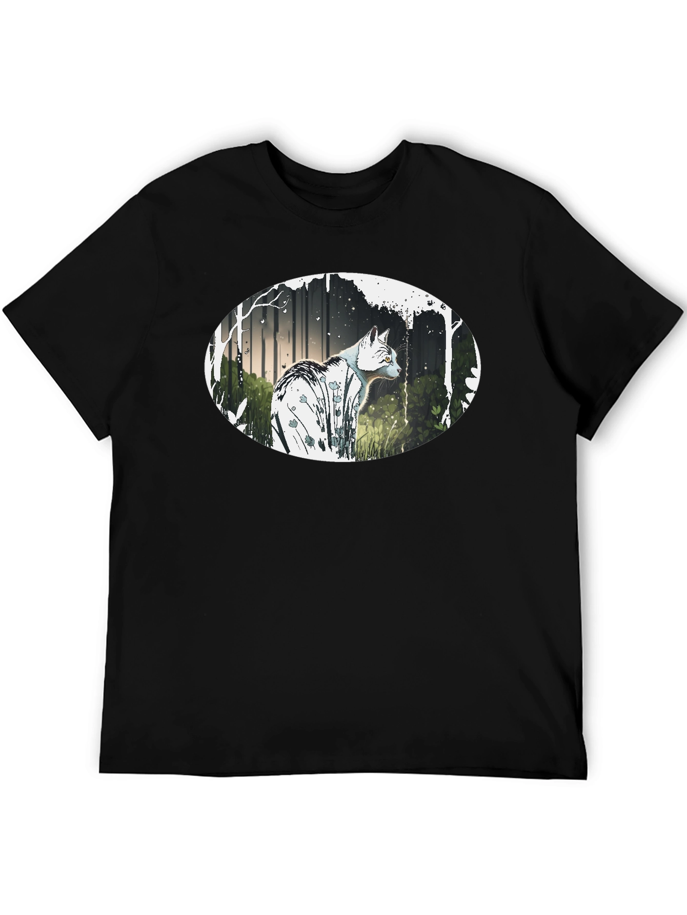 Cat in the Woods Graphic Tee - Black