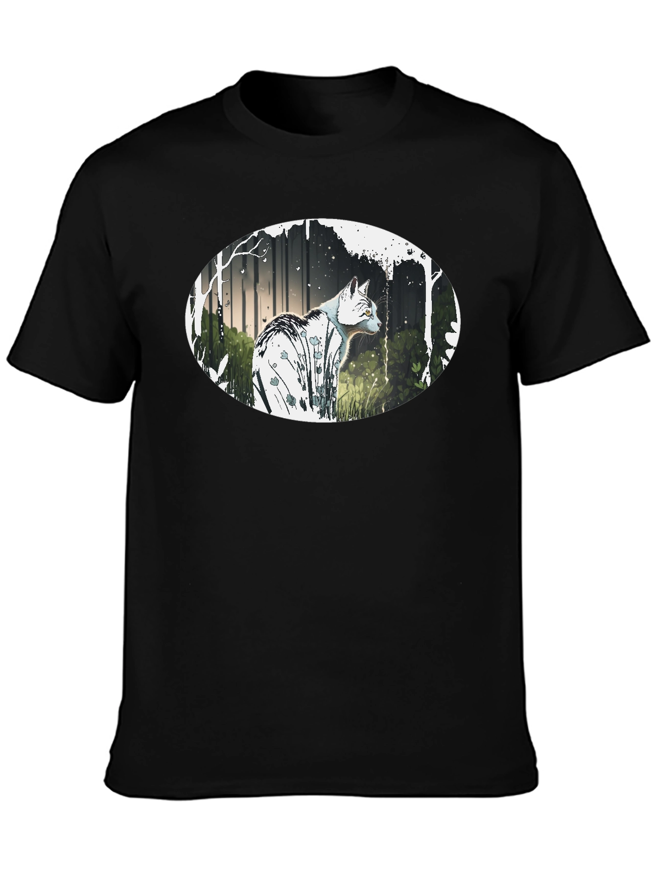 Cat in the Woods Graphic Tee - Black