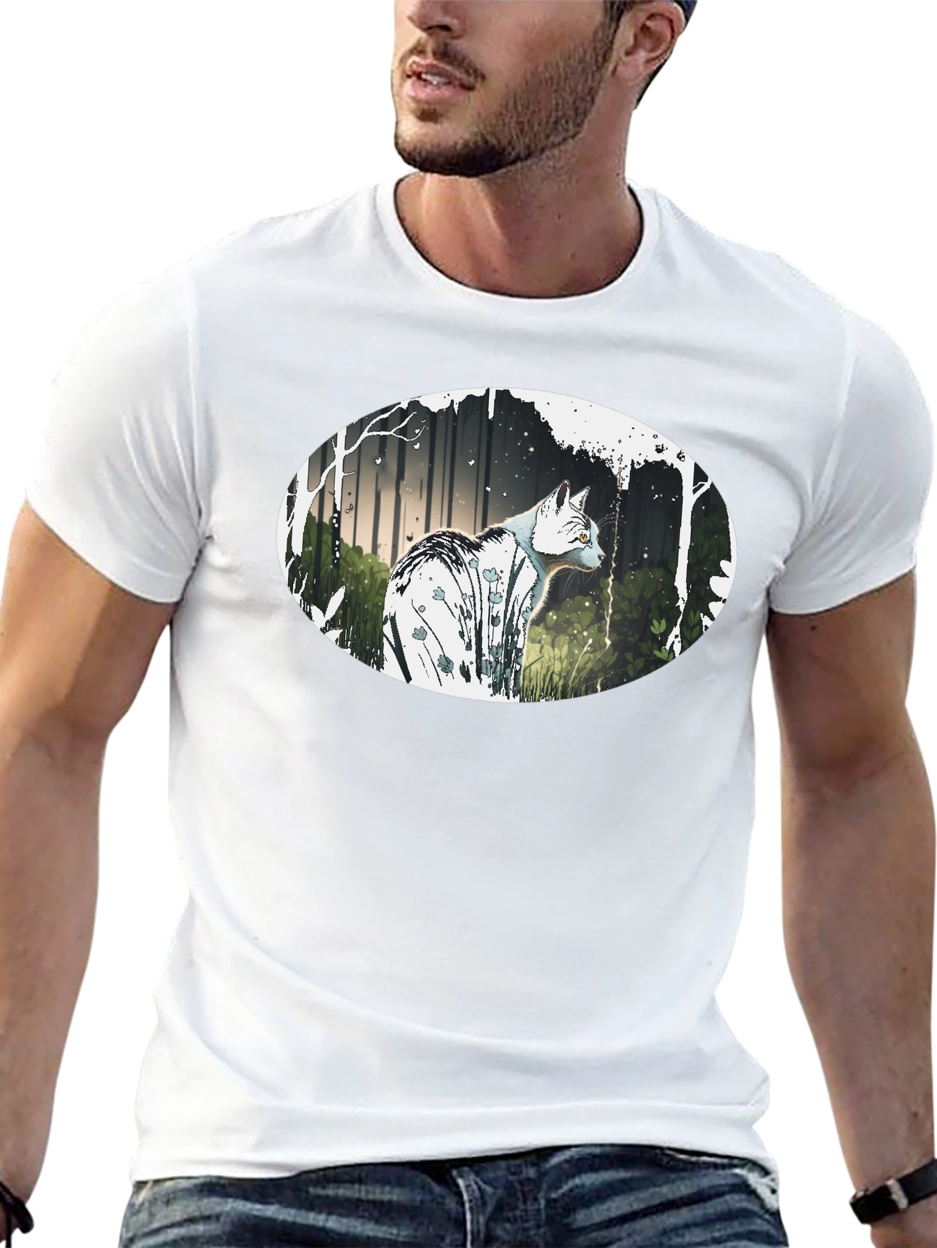 Cat in the Woods Graphic Tee - Black