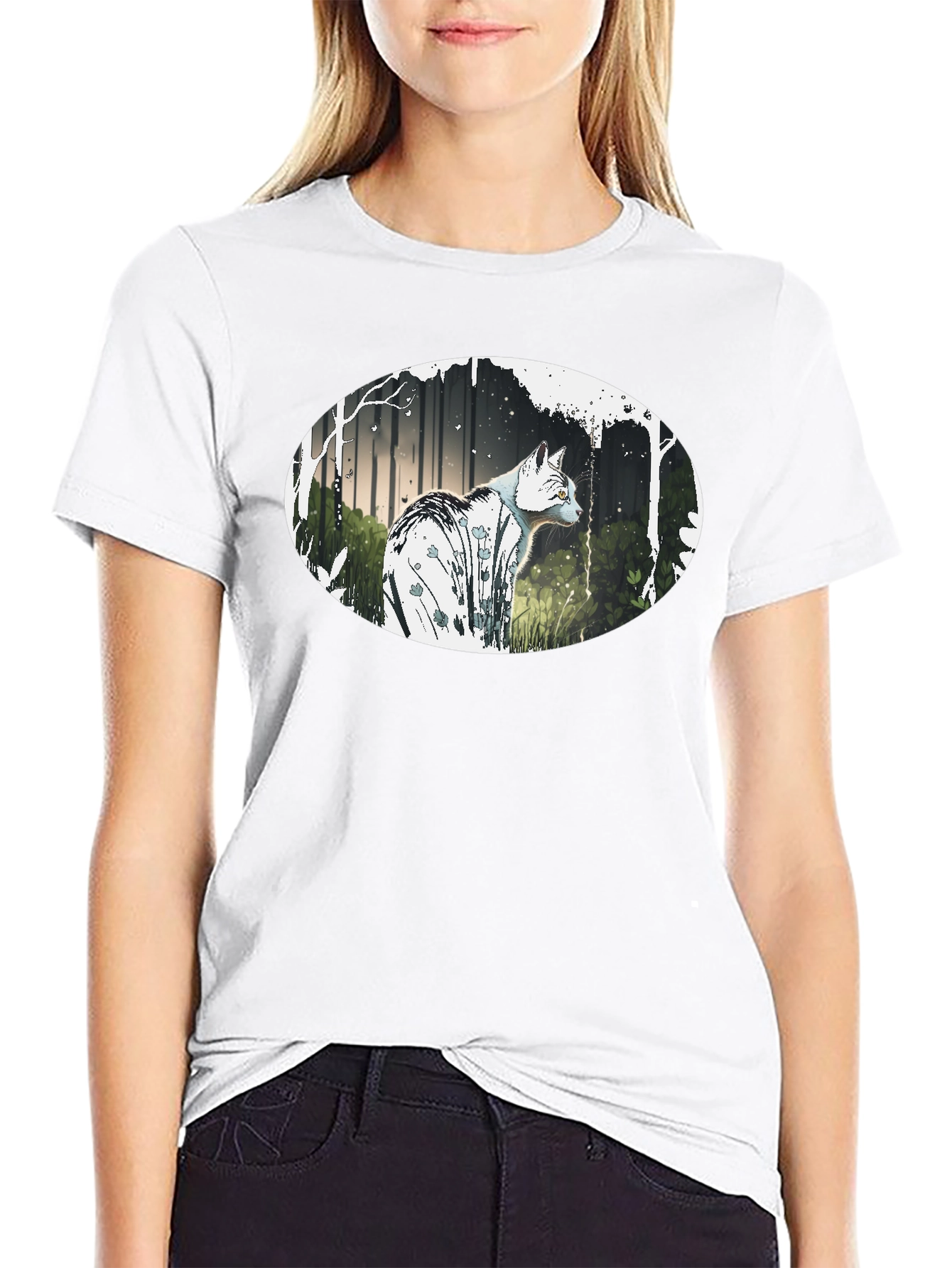 Cat in the Woods Graphic Tee - Black