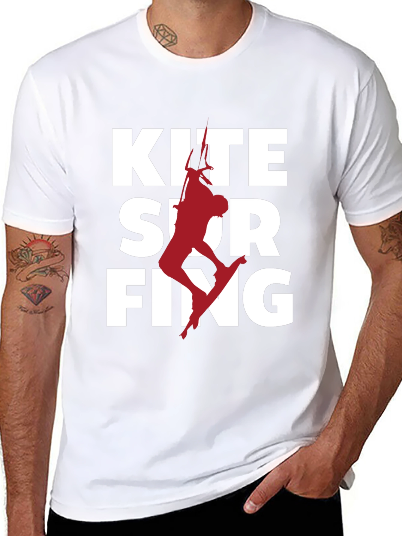 Kite Surfing Graphic Tee - Black Cotton T-Shirt