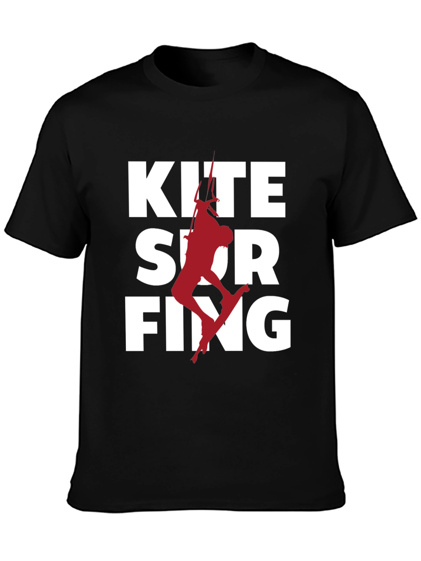 Kite Surfing Graphic Tee - Black Cotton T-Shirt