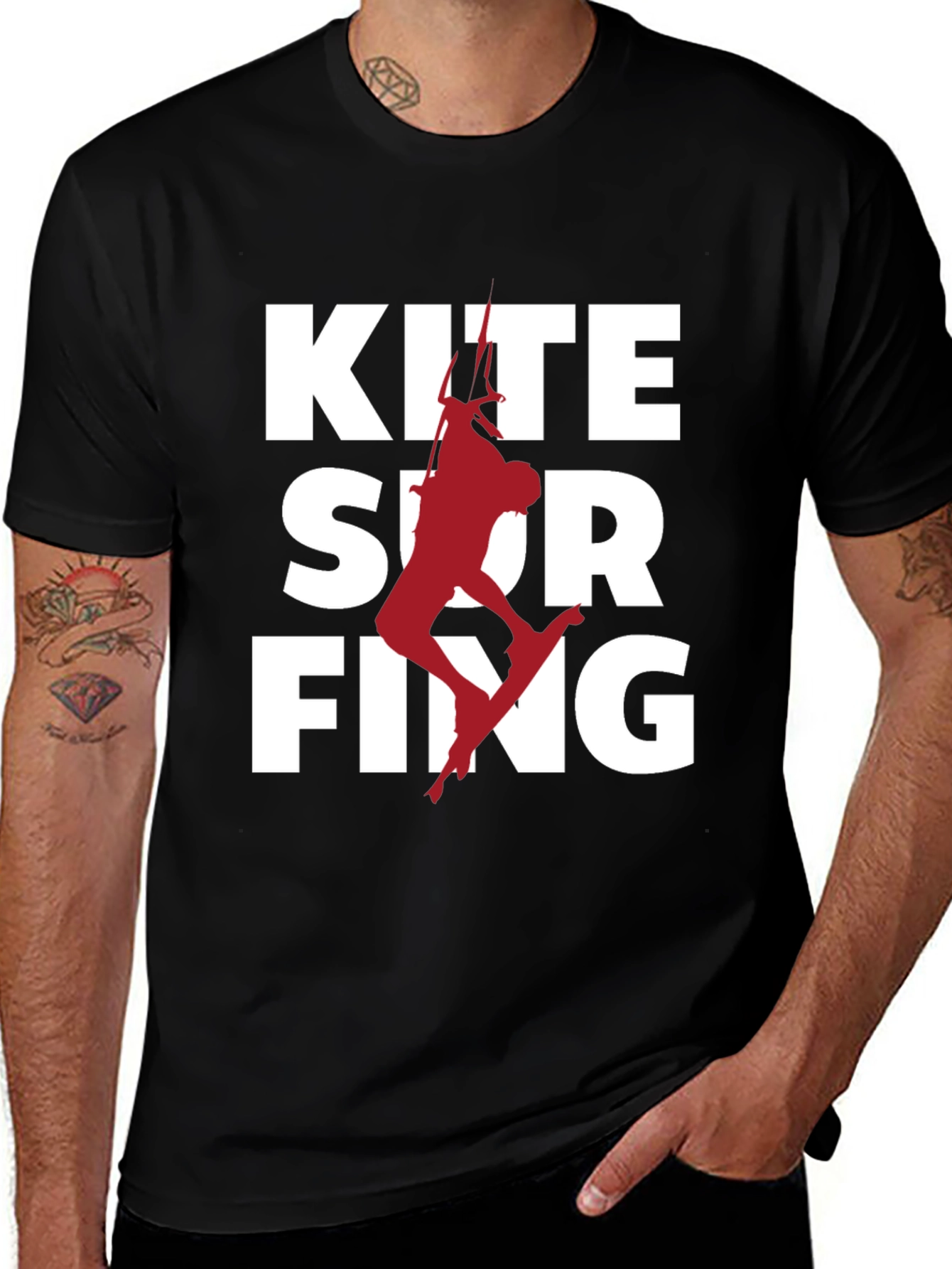 Kite Surfing Graphic Tee - Black Cotton T-Shirt
