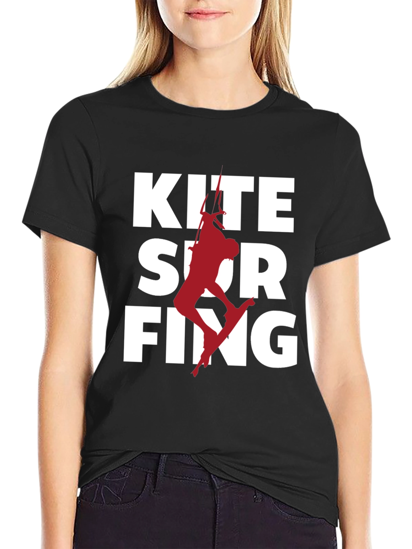 Kite Surfing Graphic Tee - Black Cotton T-Shirt