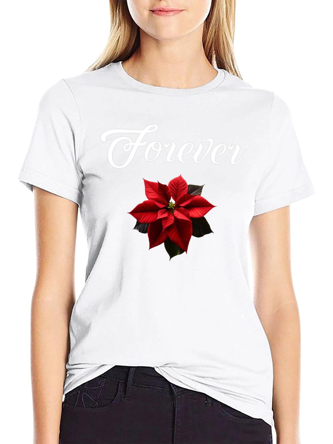 Forever Poinsettia Black Tee