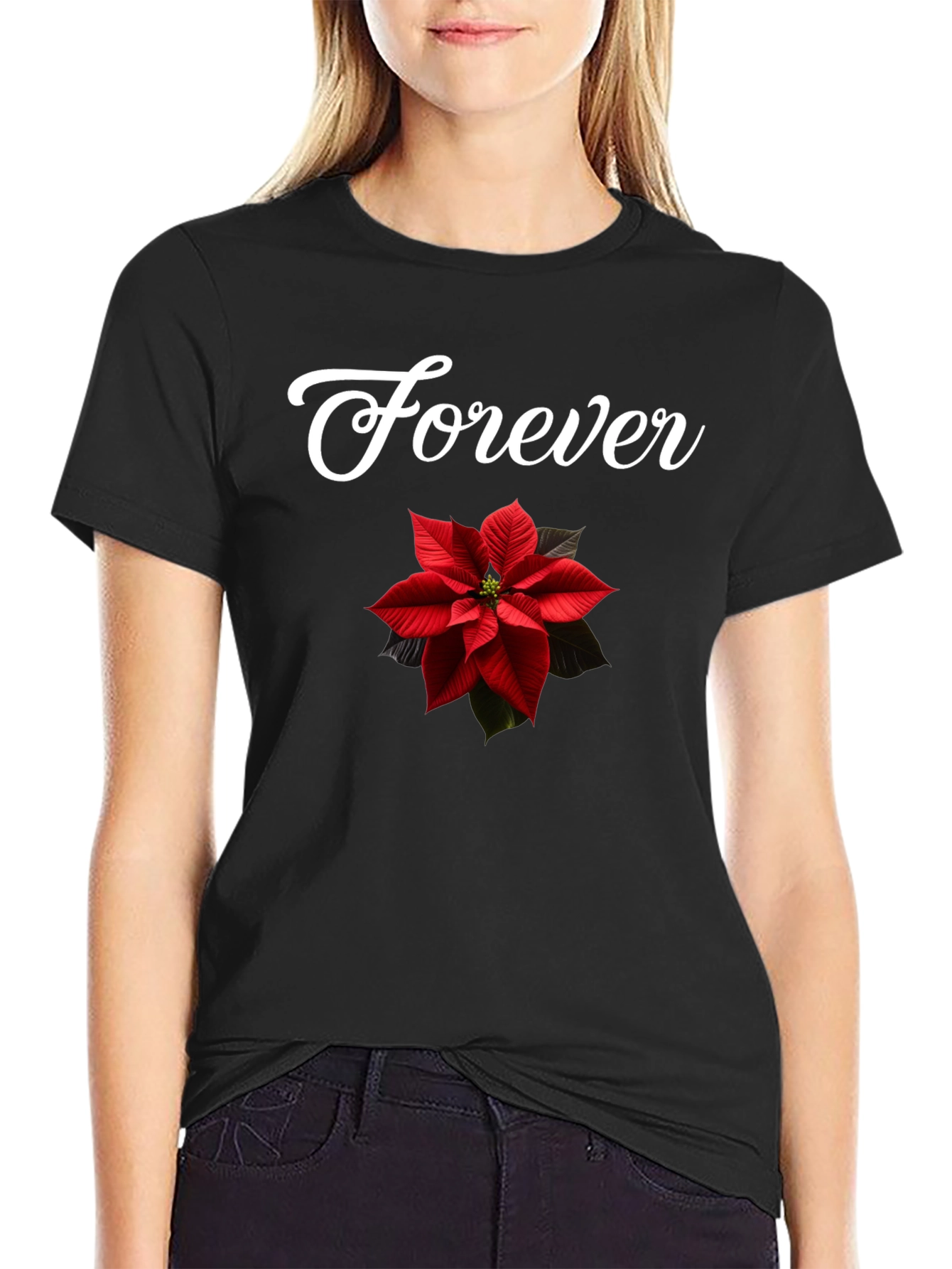 Forever Poinsettia Black Tee