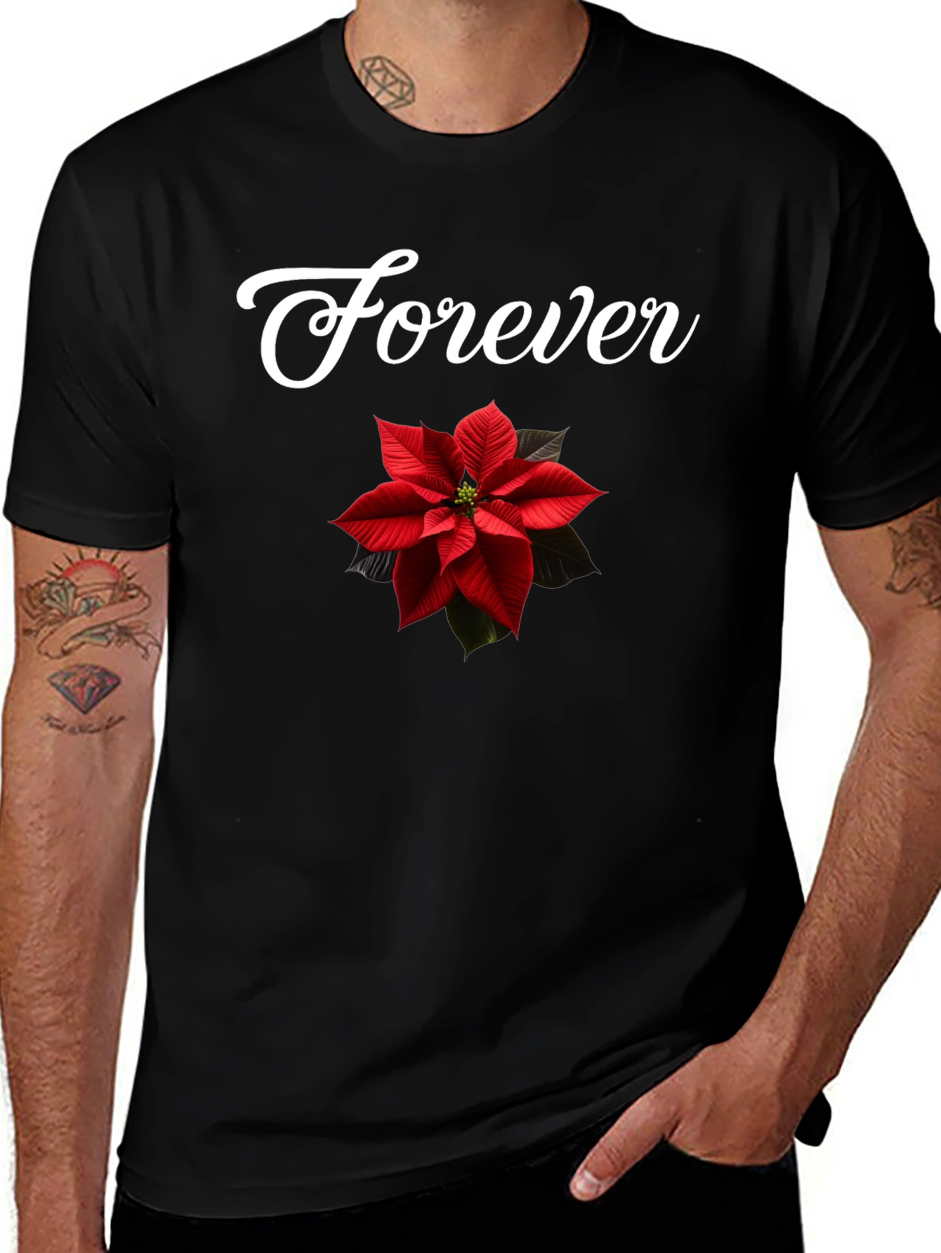 Forever Poinsettia Black Tee