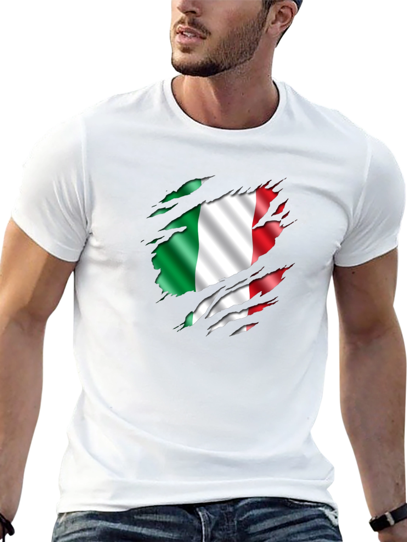 Italian Flag Ripped T-Shirt - Mens Black Tee