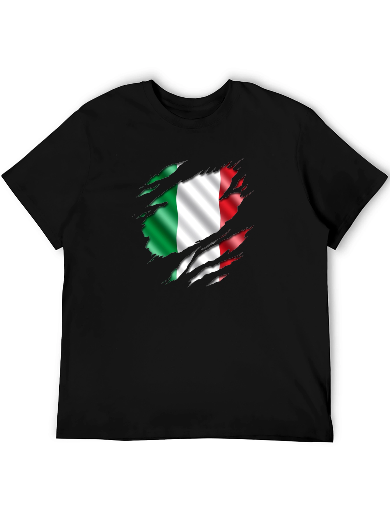 Italian Flag Ripped T-Shirt - Mens Black Tee