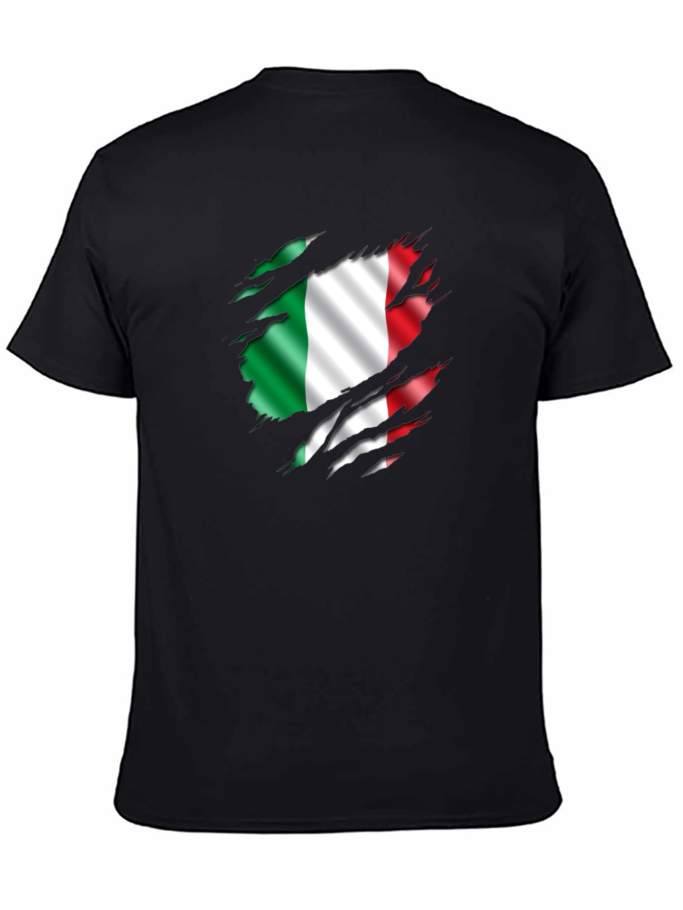 Italian Flag Ripped T-Shirt - Mens Black Tee