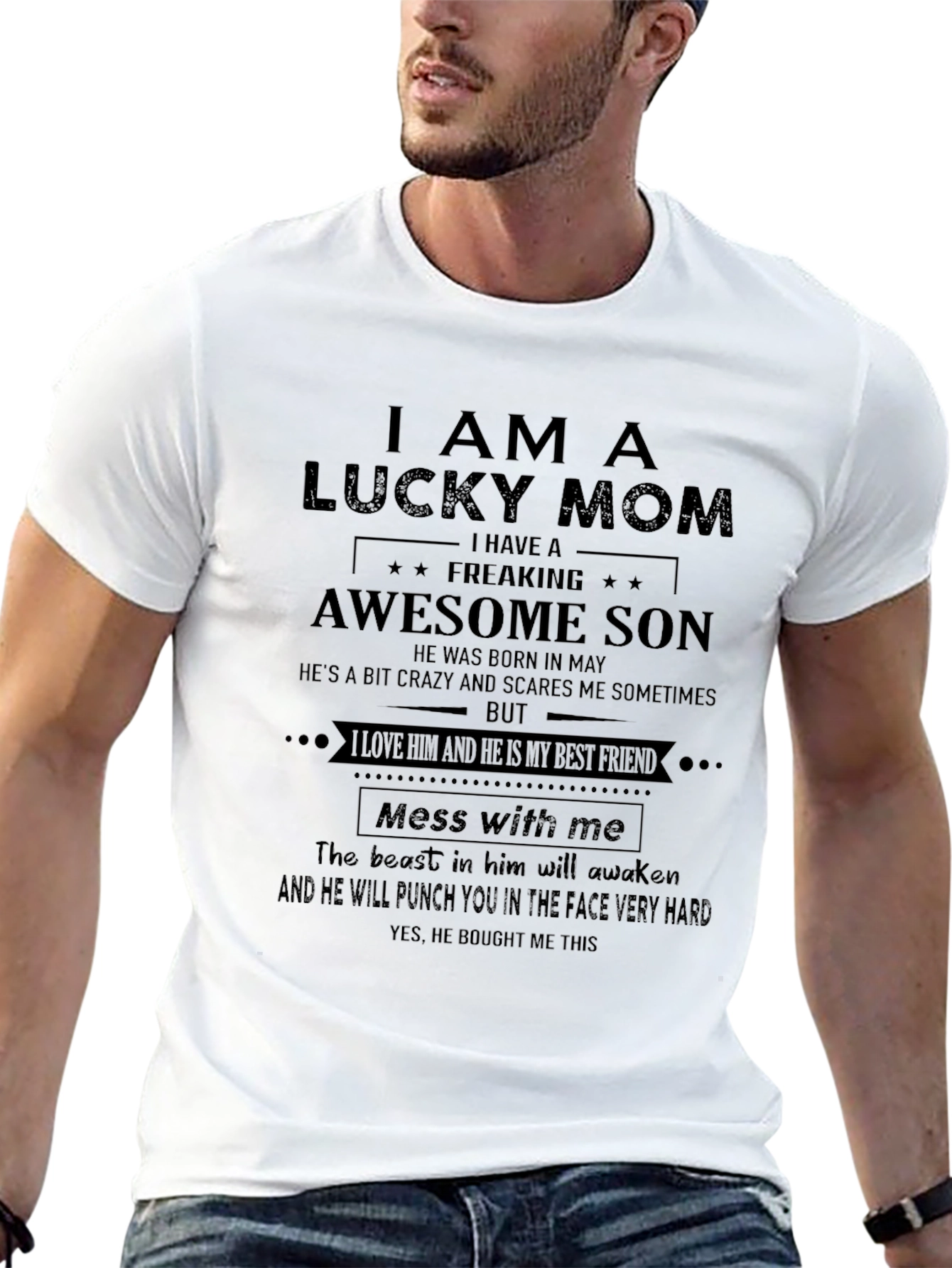 Lucky Mom Awesome Son Graphic Tee
