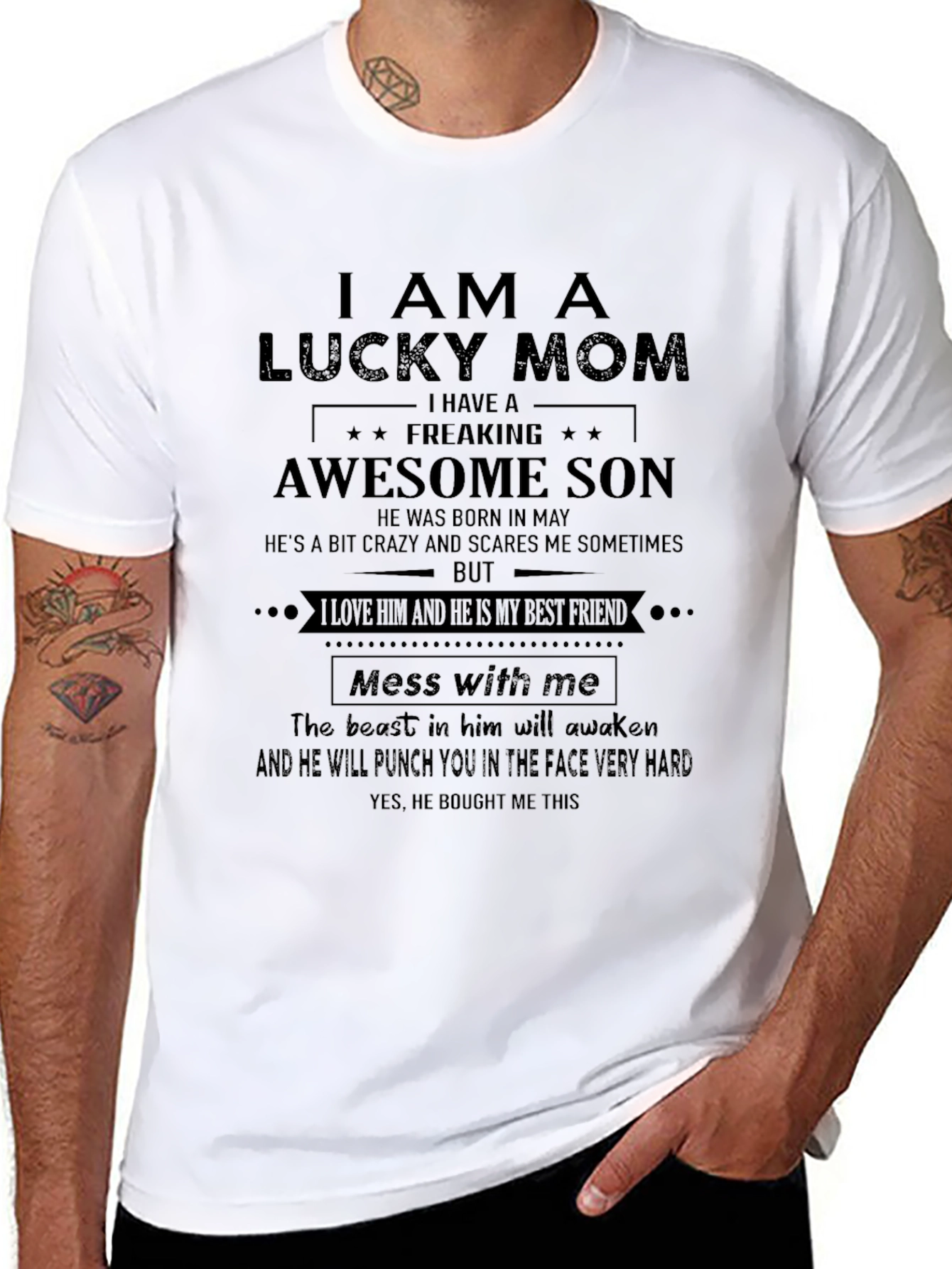 Lucky Mom Awesome Son Graphic Tee