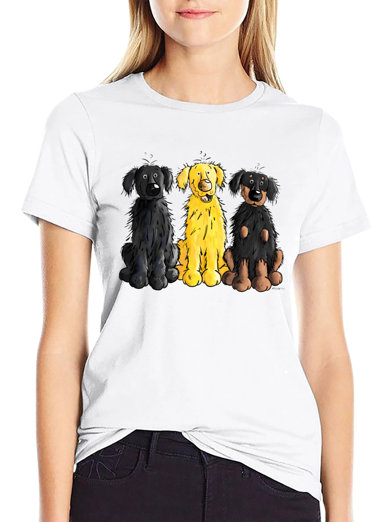 Cartoon Dog Trio Graphic Black T-Shirt
