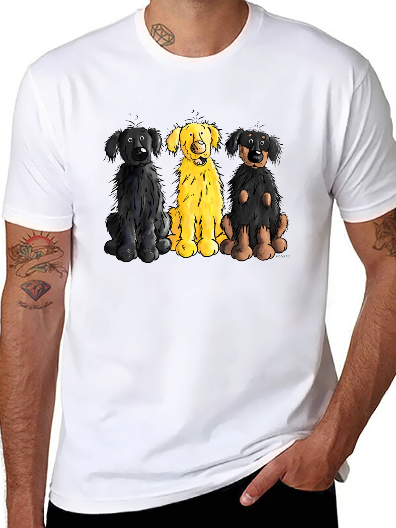 Cartoon Dog Trio Graphic Black T-Shirt