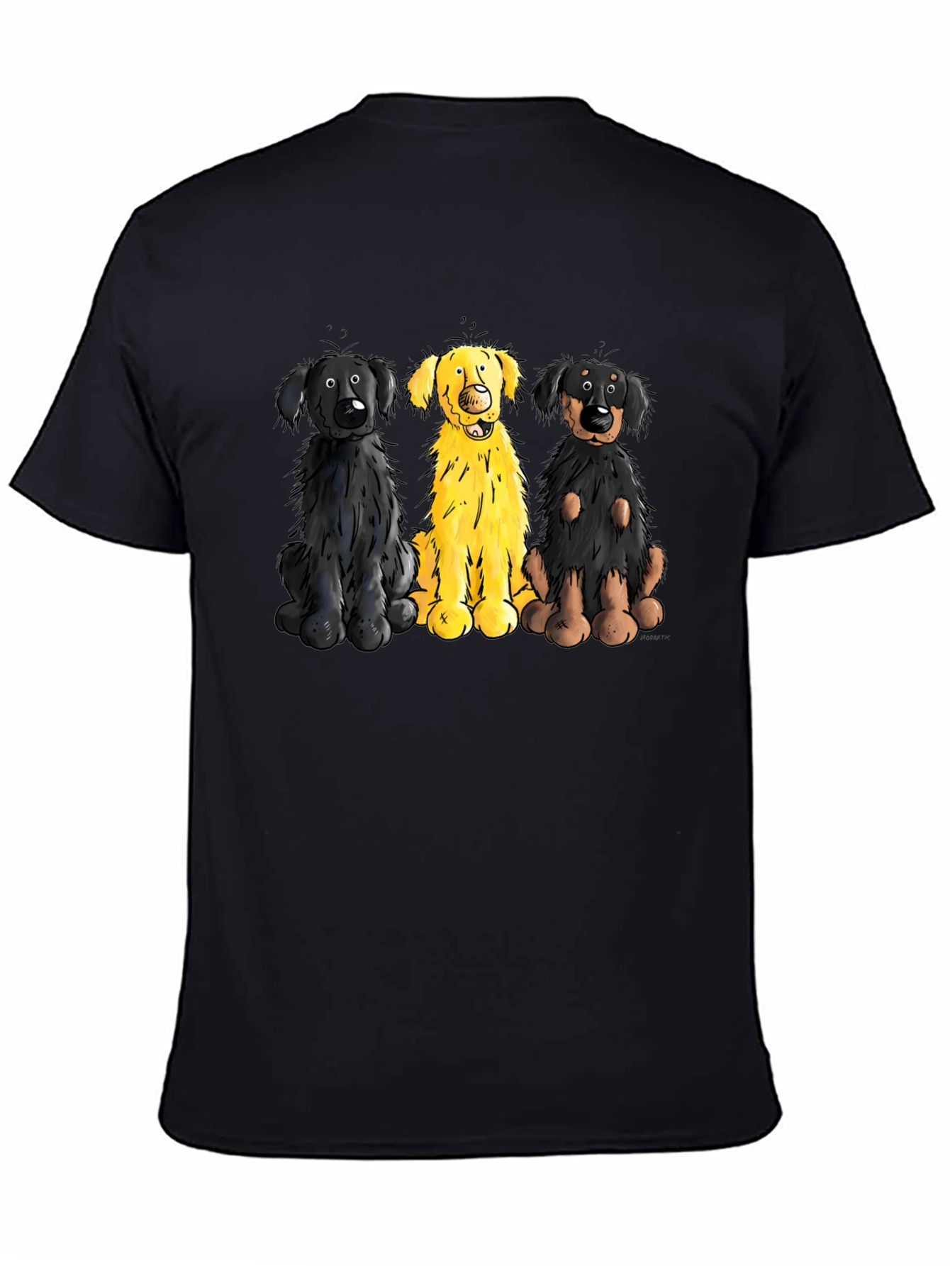 Cartoon Dog Trio Graphic Black T-Shirt