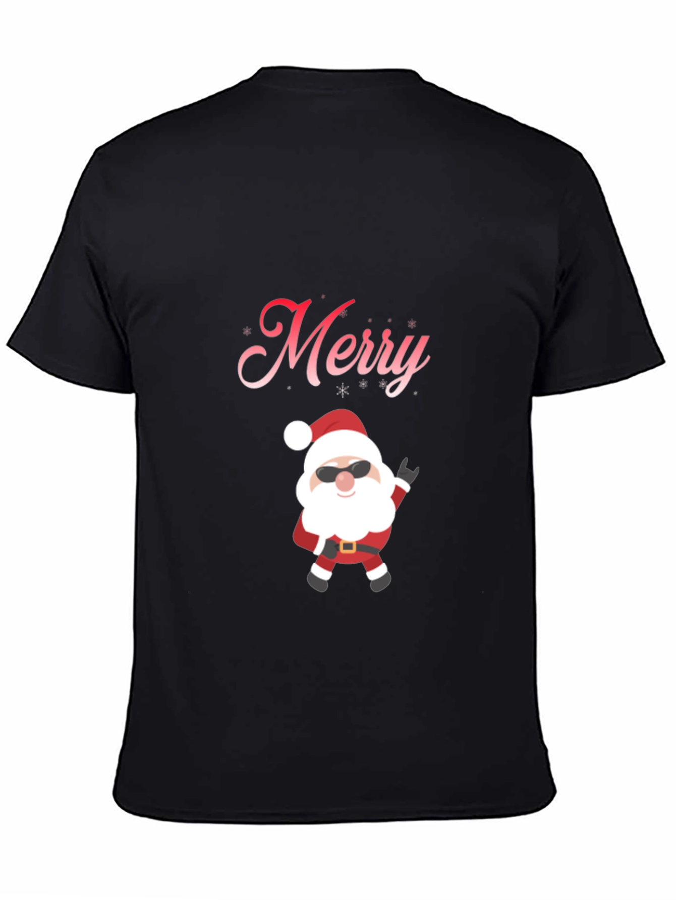 Merry Santa T-Shirt - Black Cotton Holiday Tee