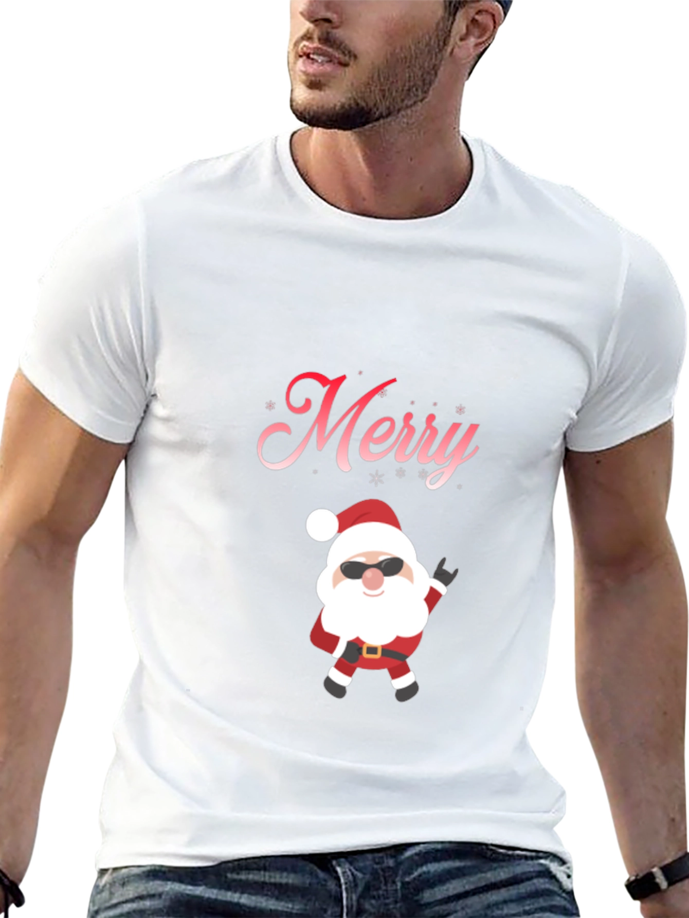 Merry Santa T-Shirt - Black Cotton Holiday Tee