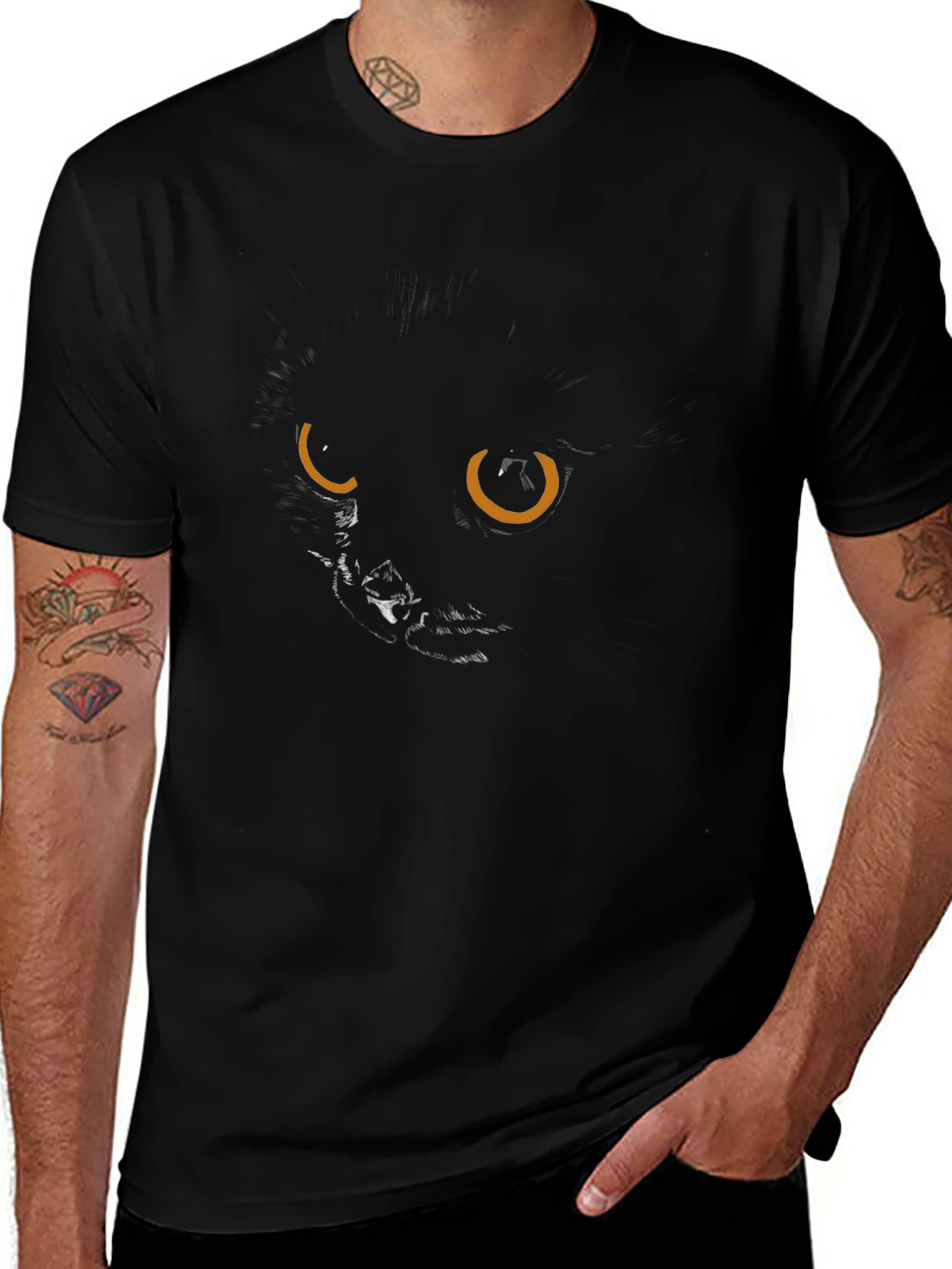 Black Cat Eyes Graphic Tee - Mens Casual Top